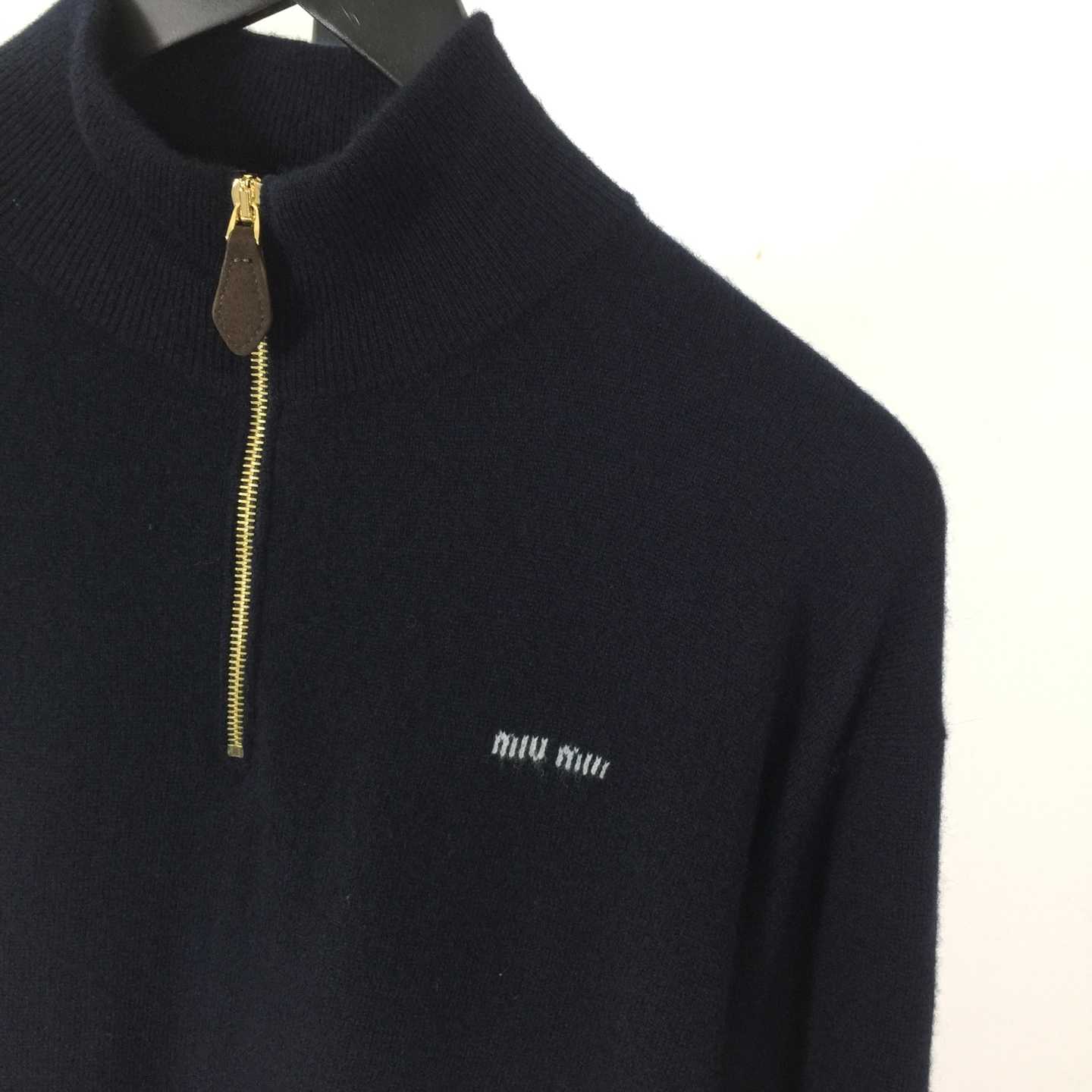 Miu Miu Cashmere And Leather Zipper Sweater - FashionPlug