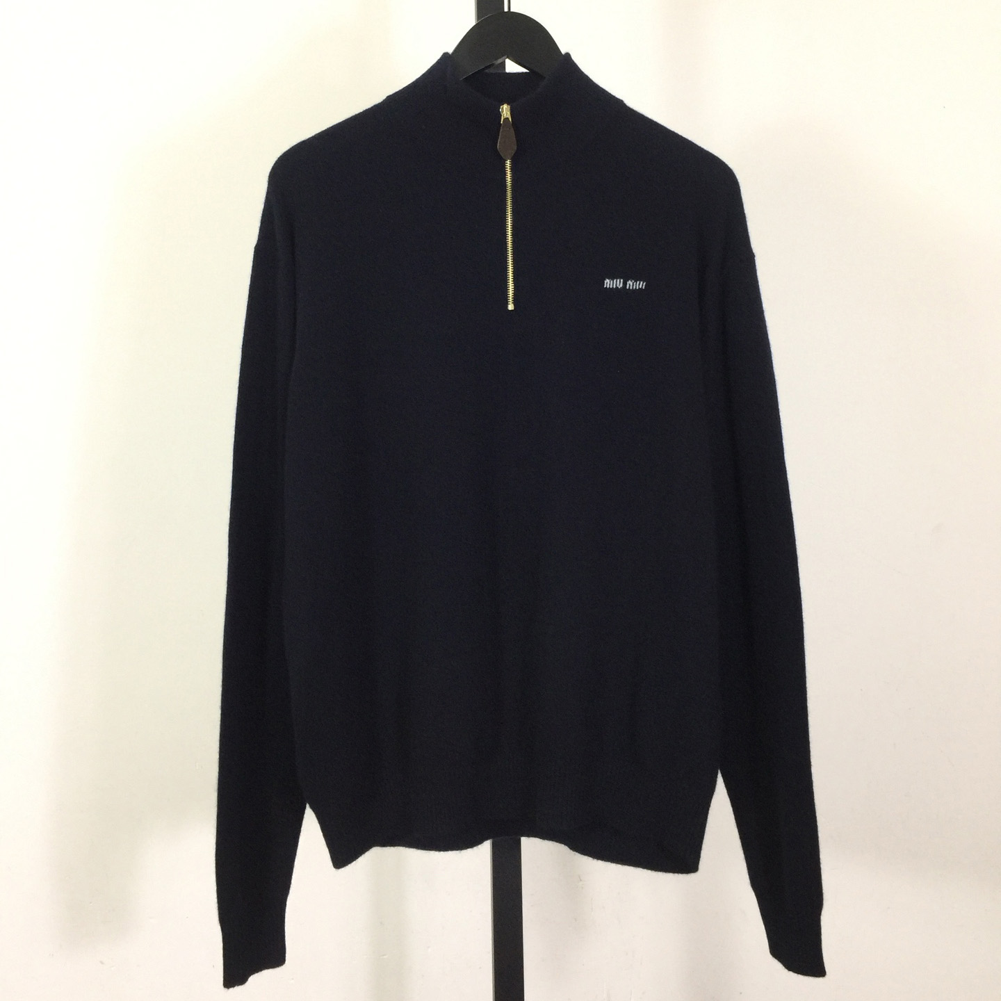 Miu Miu Cashmere And Leather Zipper Sweater - FashionPlug
