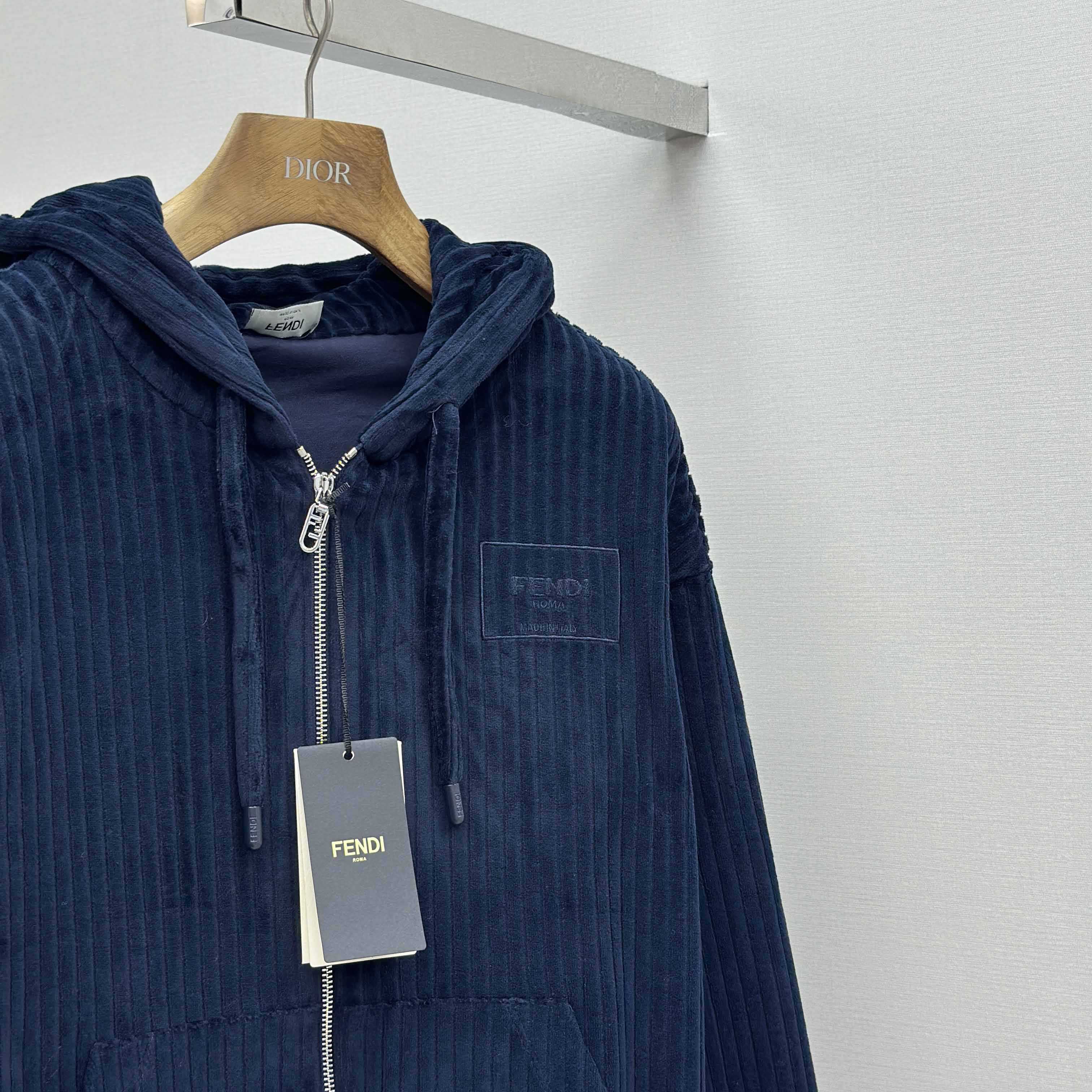 Fendi Blue Men Navy Blue Hooded Sweatshirt  - FashionPlug