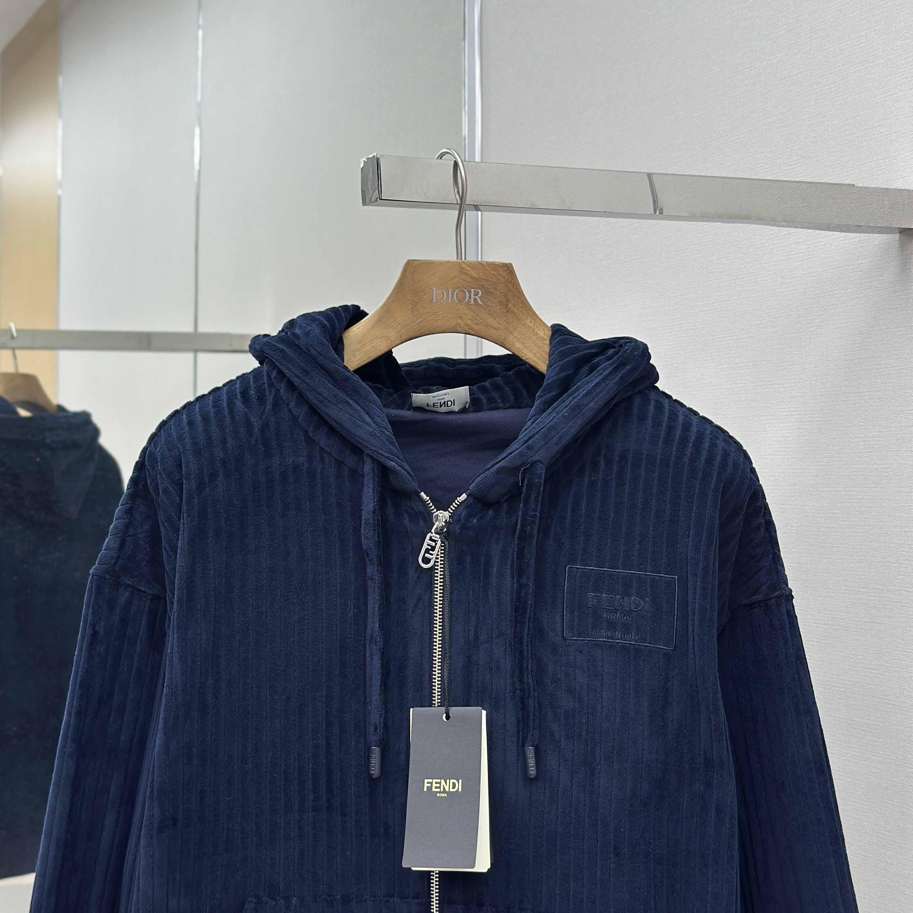 Fendi Blue Men Navy Blue Hooded Sweatshirt  - FashionPlug