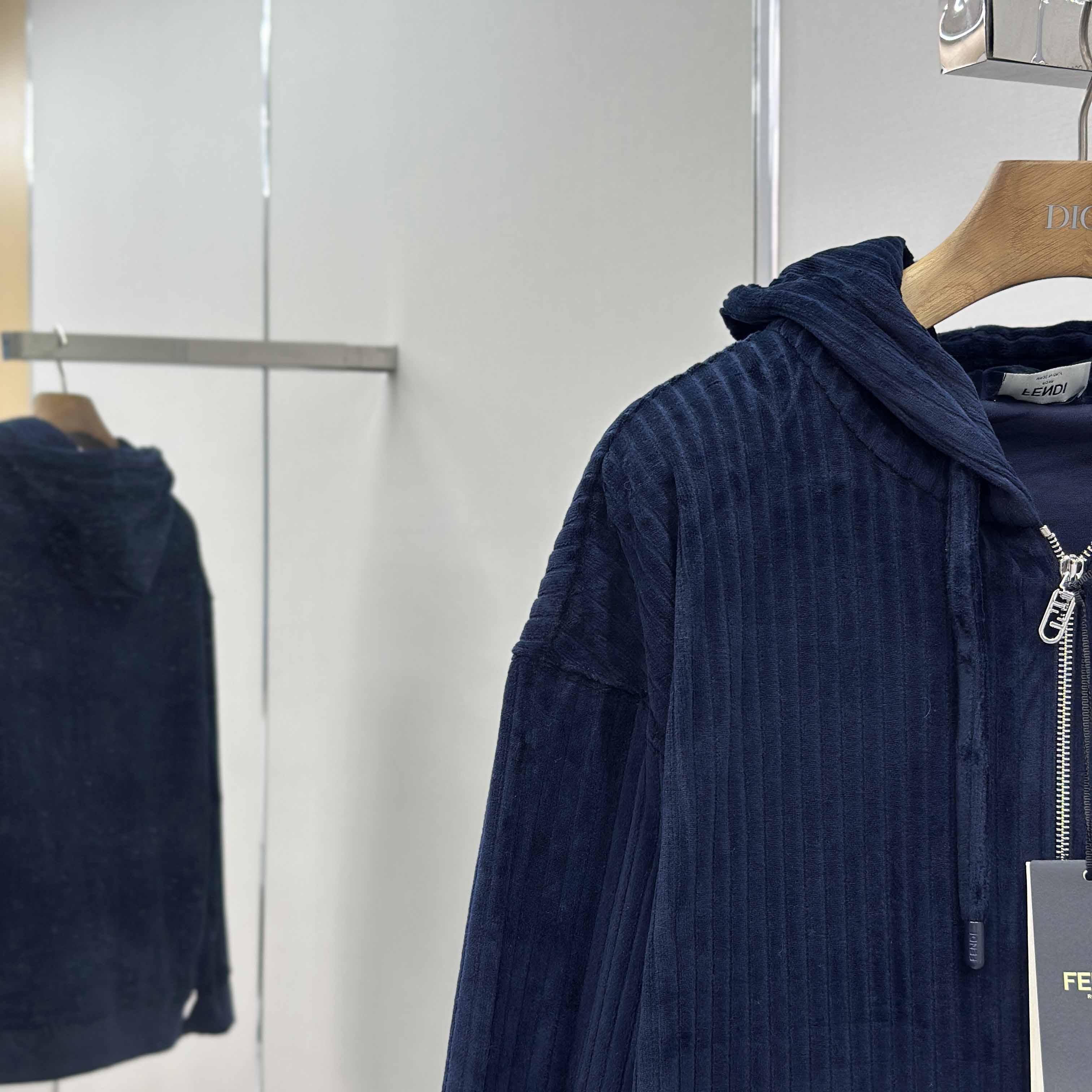 Fendi Blue Men Navy Blue Hooded Sweatshirt  - FashionPlug