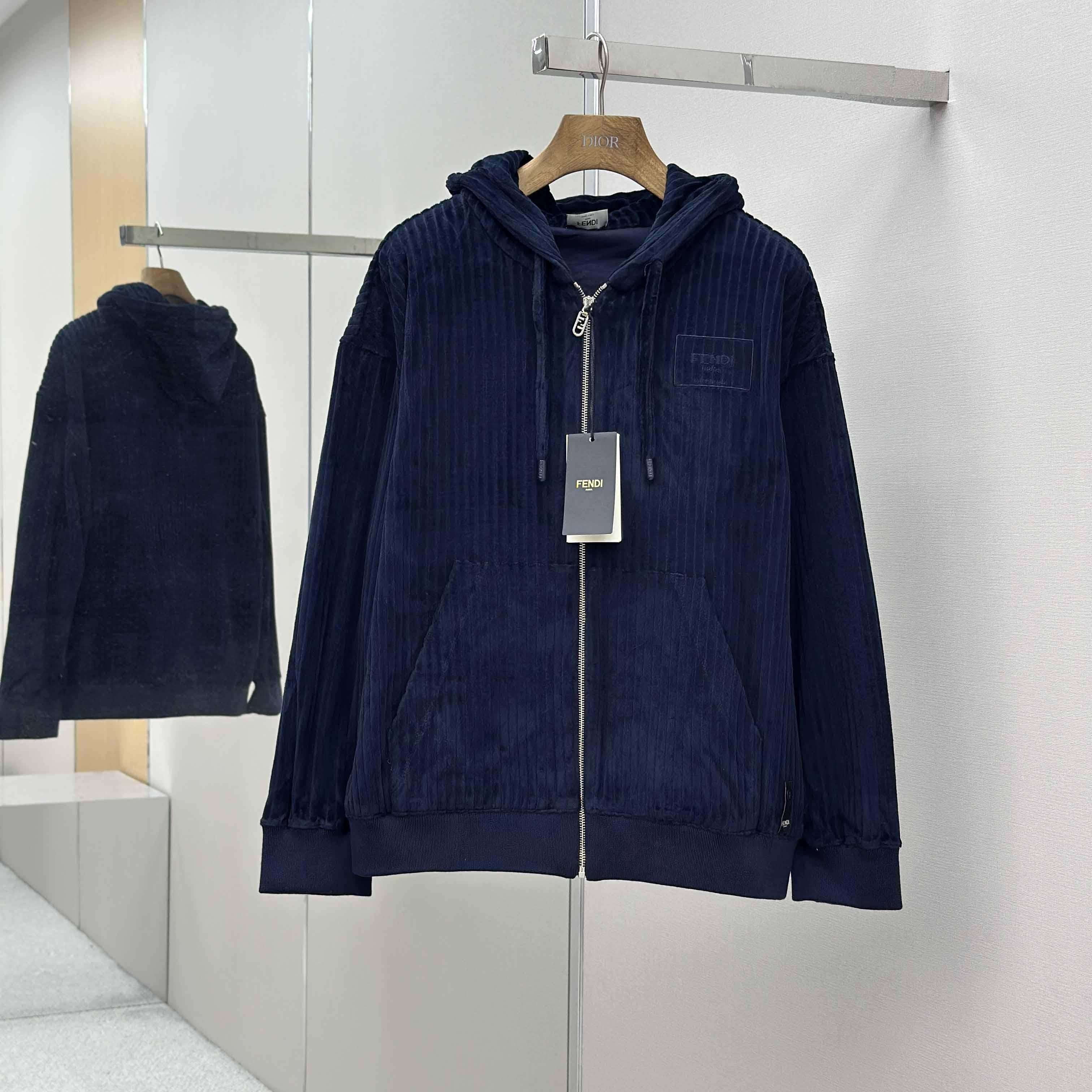 Fendi Blue Men Navy Blue Hooded Sweatshirt  - FashionPlug