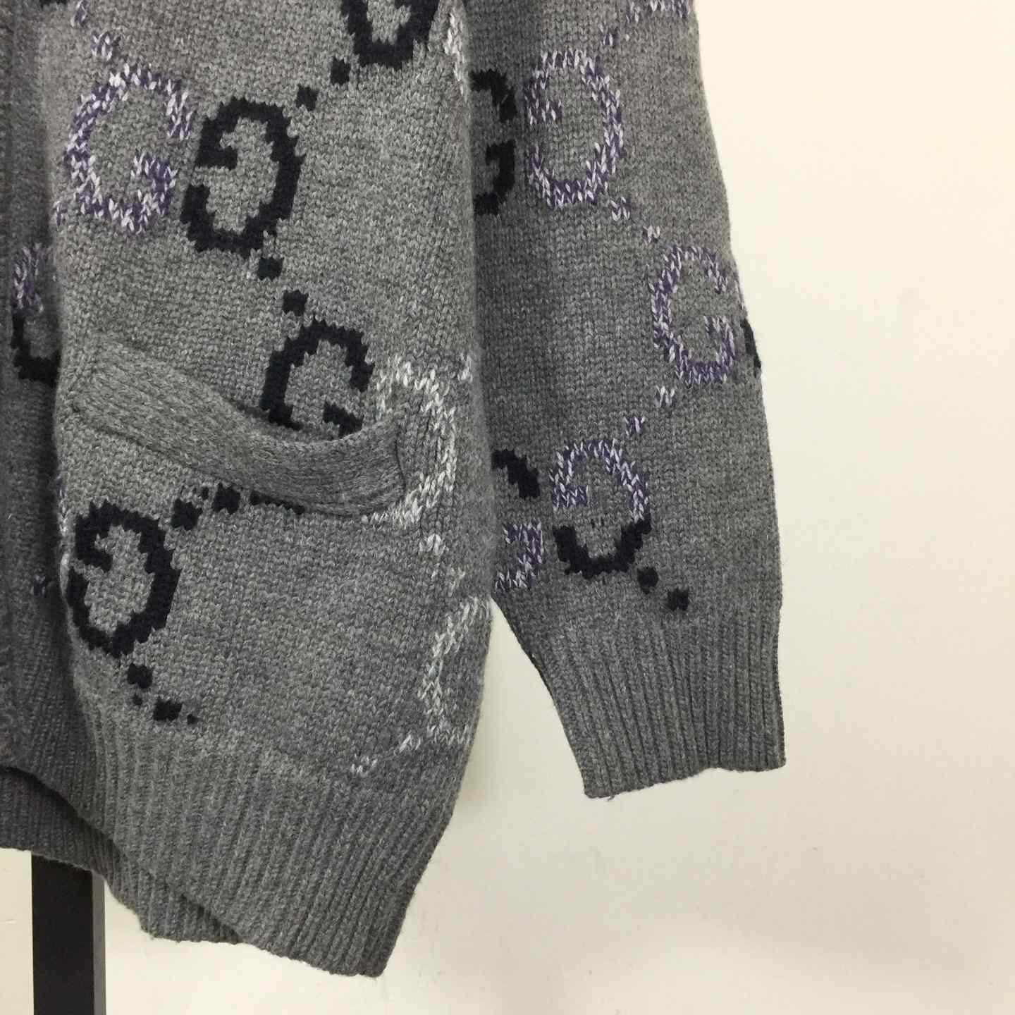 Gucci Wool Cardigan With GG Intarsia - FashionPlug