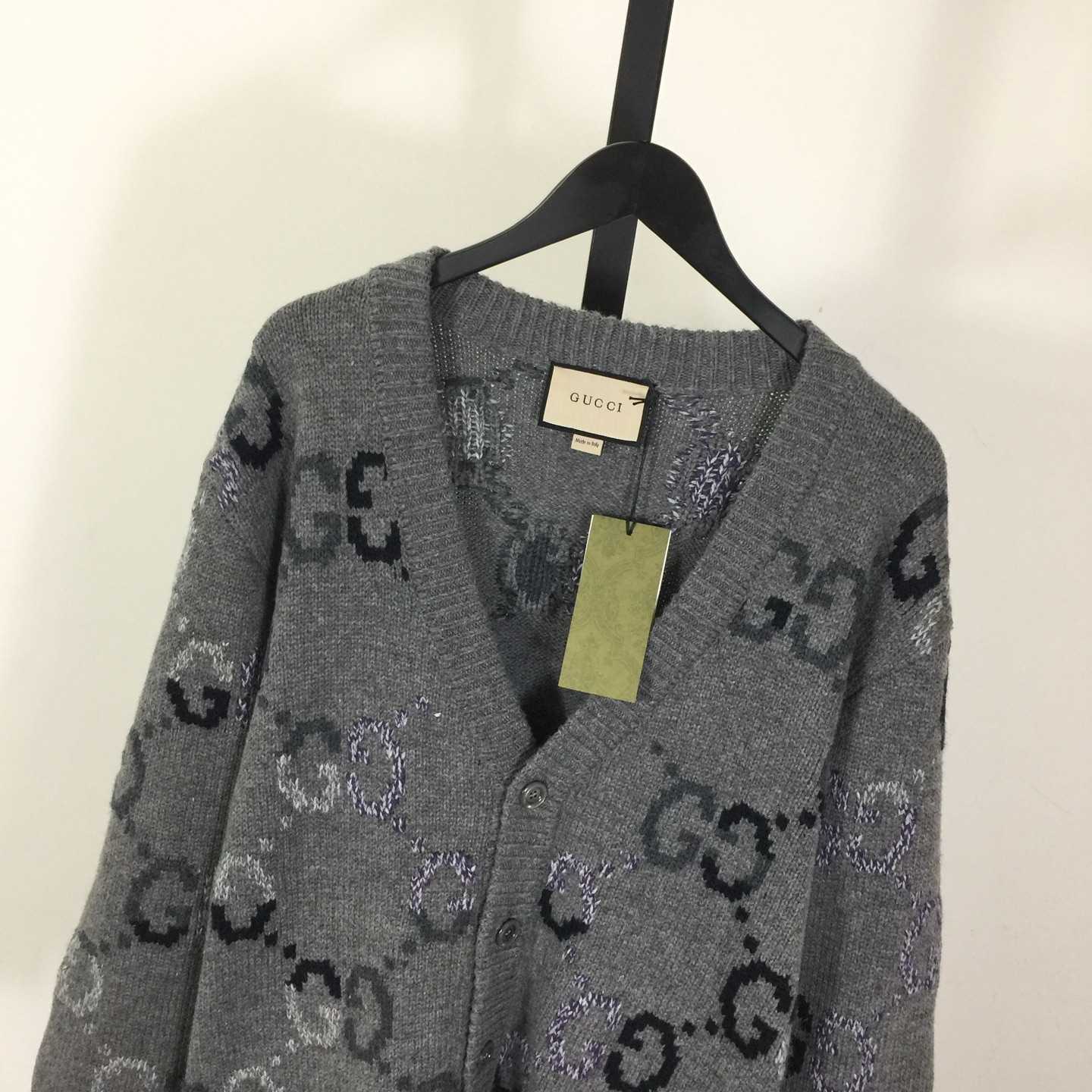 Gucci Wool Cardigan With GG Intarsia - FashionPlug