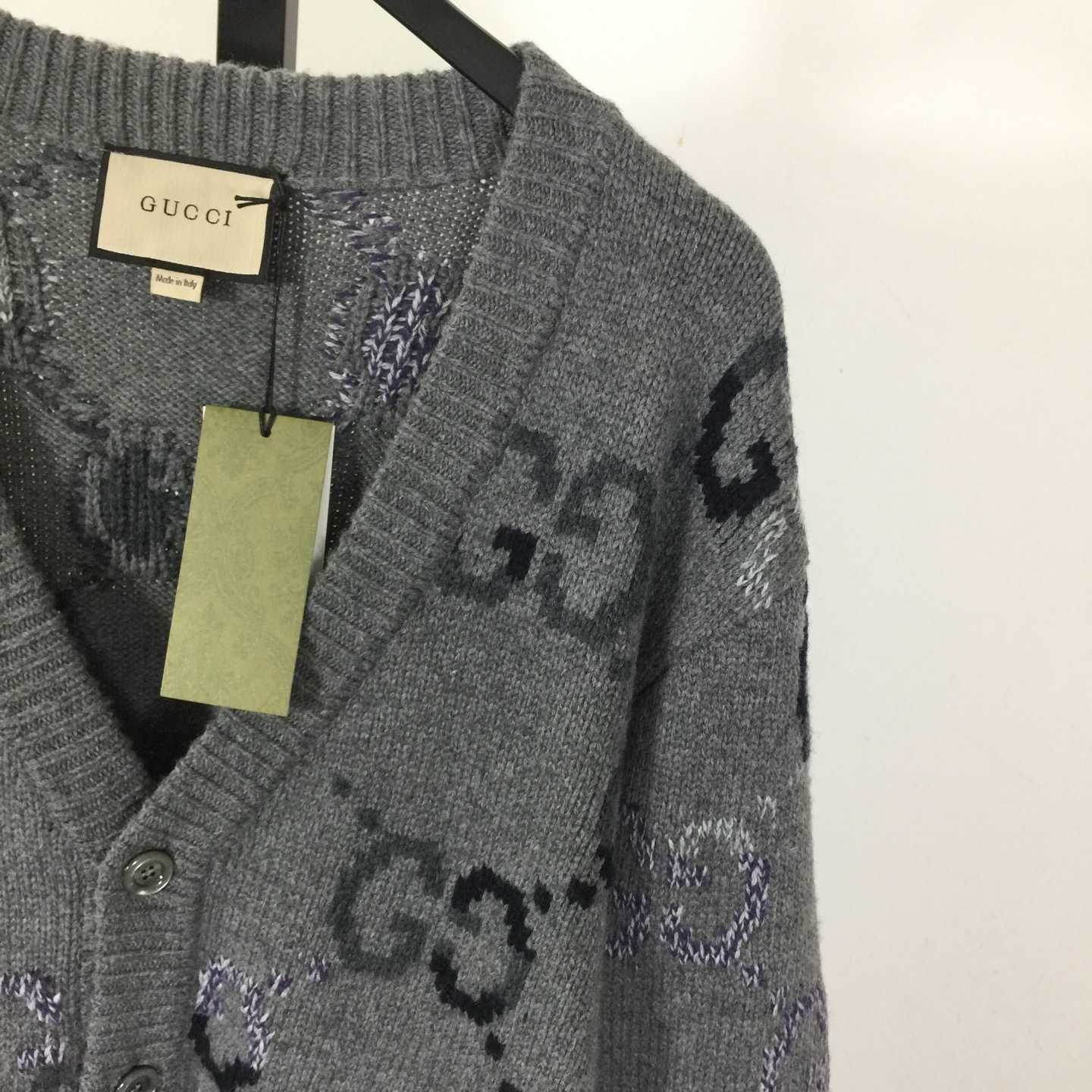 Gucci Wool Cardigan With GG Intarsia - FashionPlug