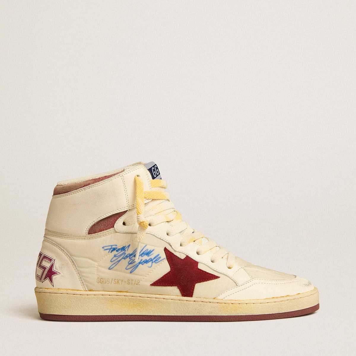 Golden Goose Sky-Star In Beige Nylon And Nappa With Pomegranate Suede Staal - FashionPlug