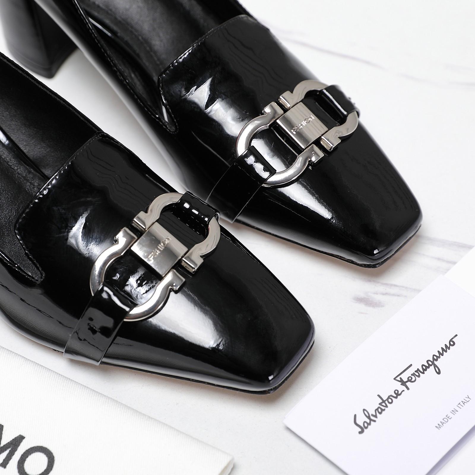 Ferragamo Black Leather Pump   6cm - FashionPlug