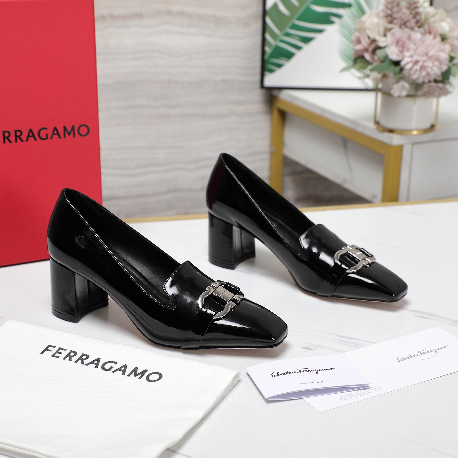 Ferragamo Black Leather Pump   6cm - FashionPlug