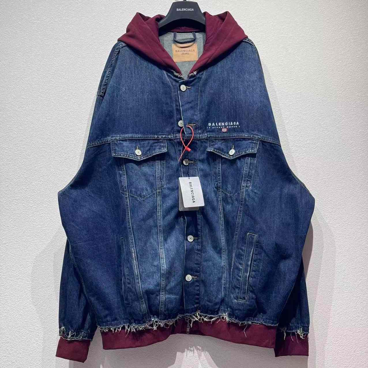 Balenciaga Patched Denim Jacket In Blue Denim And Dark Grey - FashionPlug