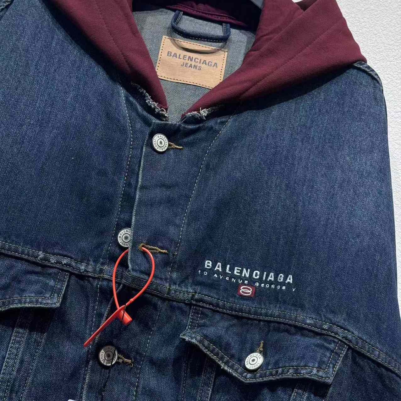 Balenciaga Patched Denim Jacket In Blue Denim And Dark Grey - FashionPlug