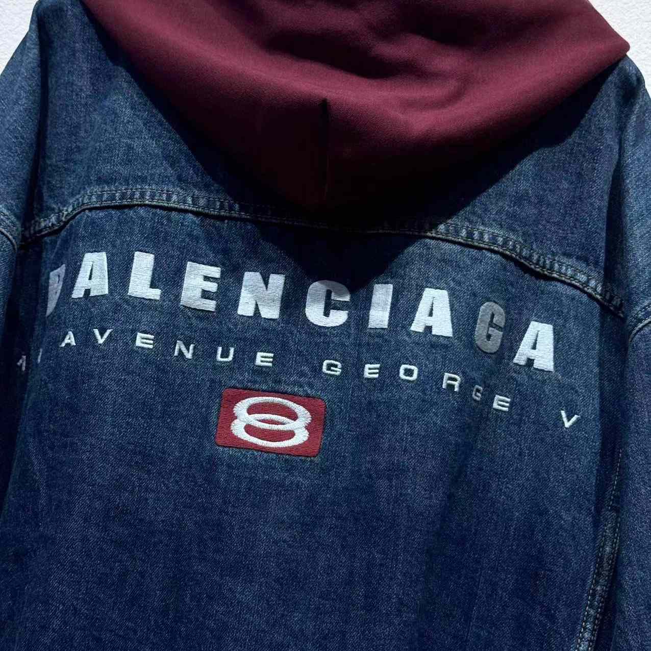 Balenciaga Patched Denim Jacket In Blue Denim And Dark Grey - FashionPlug