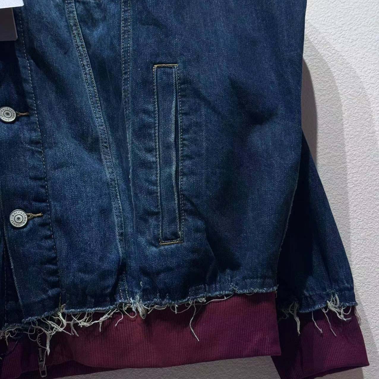 Balenciaga Patched Denim Jacket In Blue Denim And Dark Grey - FashionPlug
