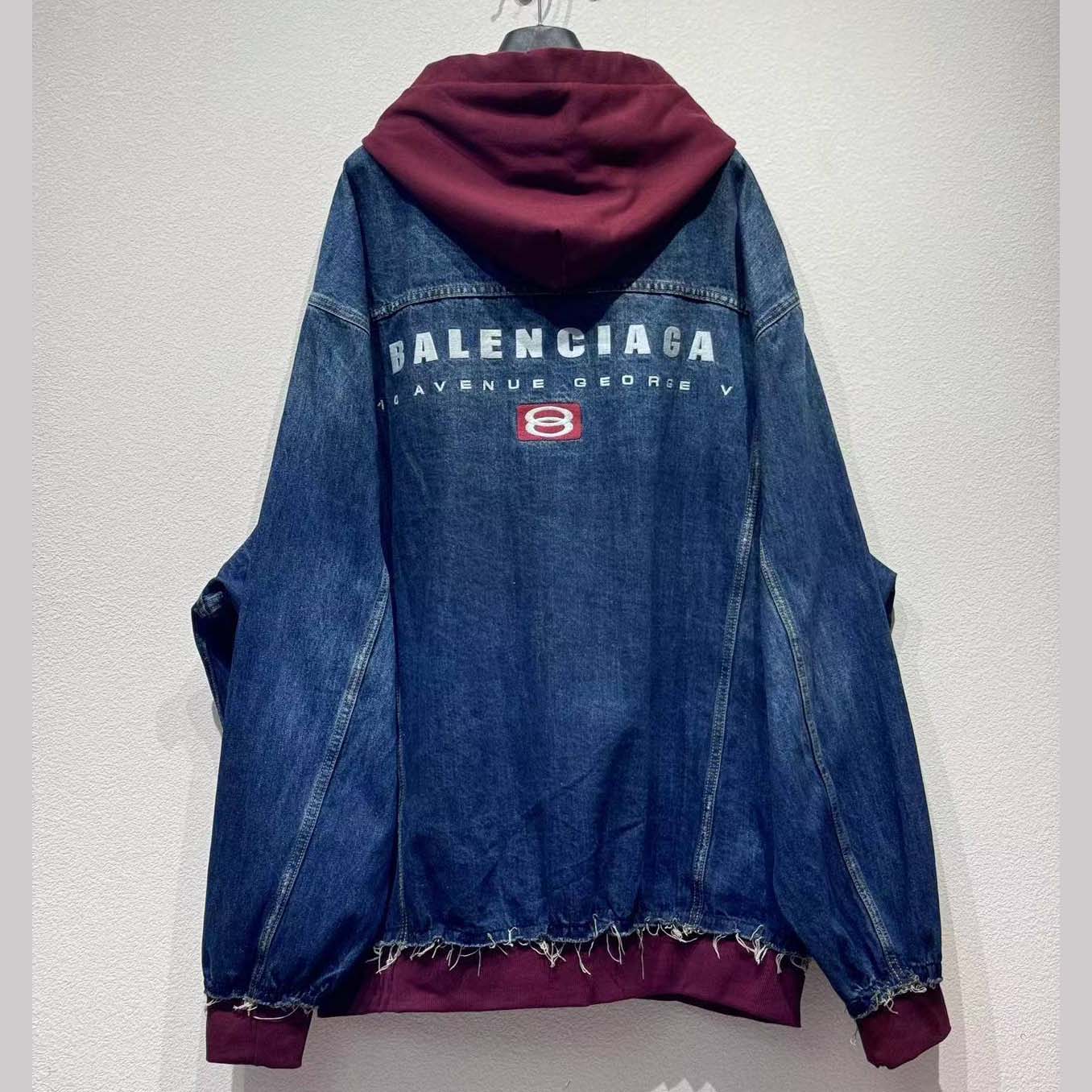 Balenciaga Patched Denim Jacket In Blue Denim And Dark Grey - FashionPlug