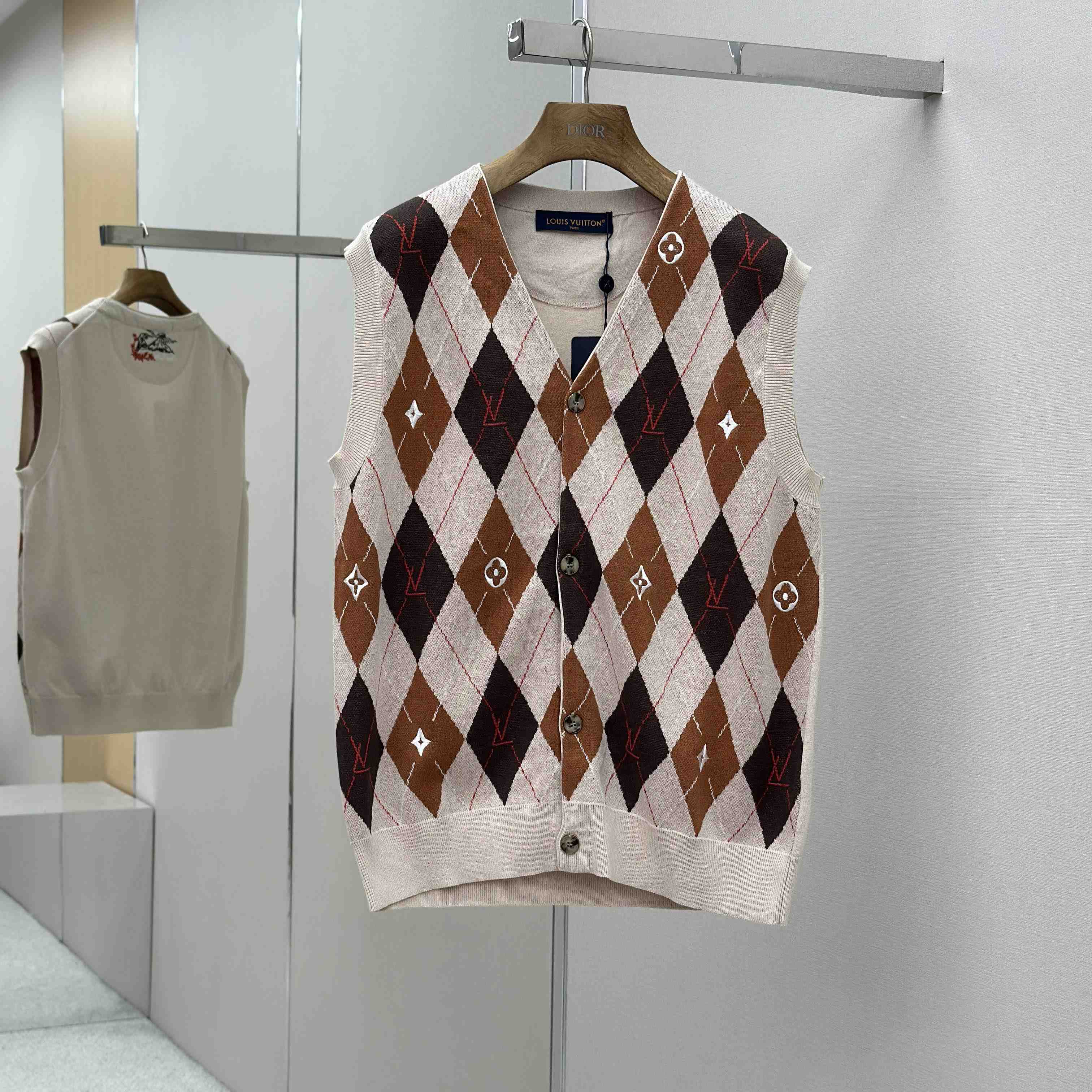 Louis Vuitton Argyle Intarsia Cardigan Vest   1AIMDG - FashionPlug