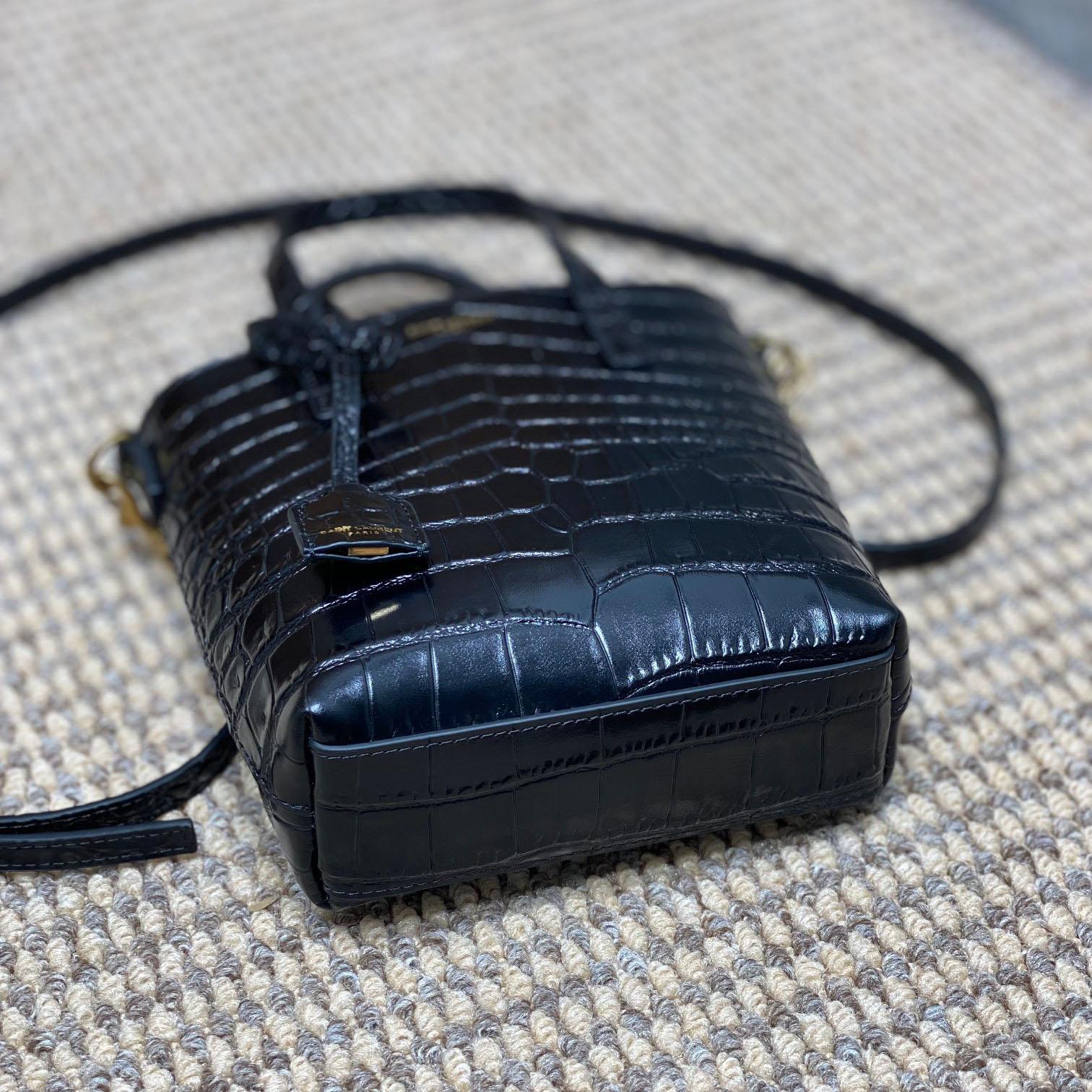 Saint Laurent Mini Toy Shopping Saint Laurent In Crocodile -  Embossed Leather - FashionPlug