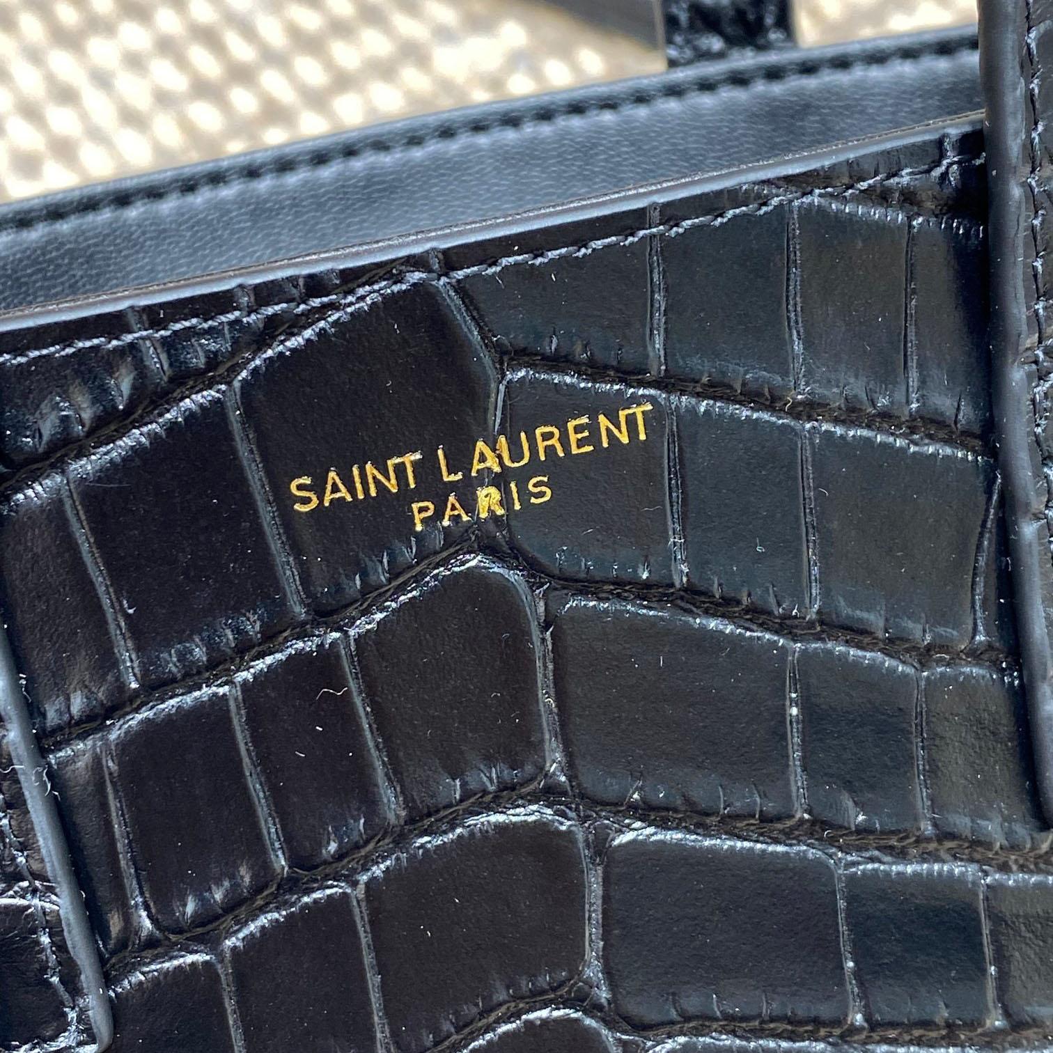 Saint Laurent Mini Toy Shopping Saint Laurent In Crocodile -  Embossed Leather - FashionPlug