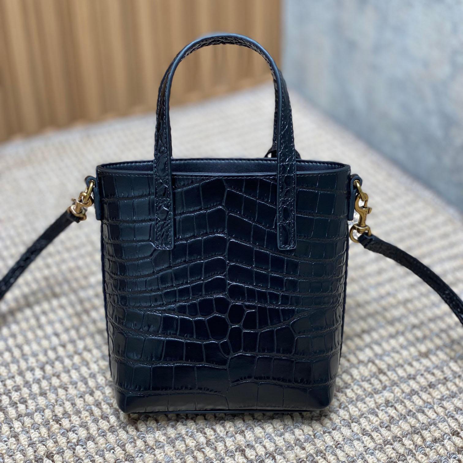 Saint Laurent Mini Toy Shopping Saint Laurent In Crocodile -  Embossed Leather - FashionPlug