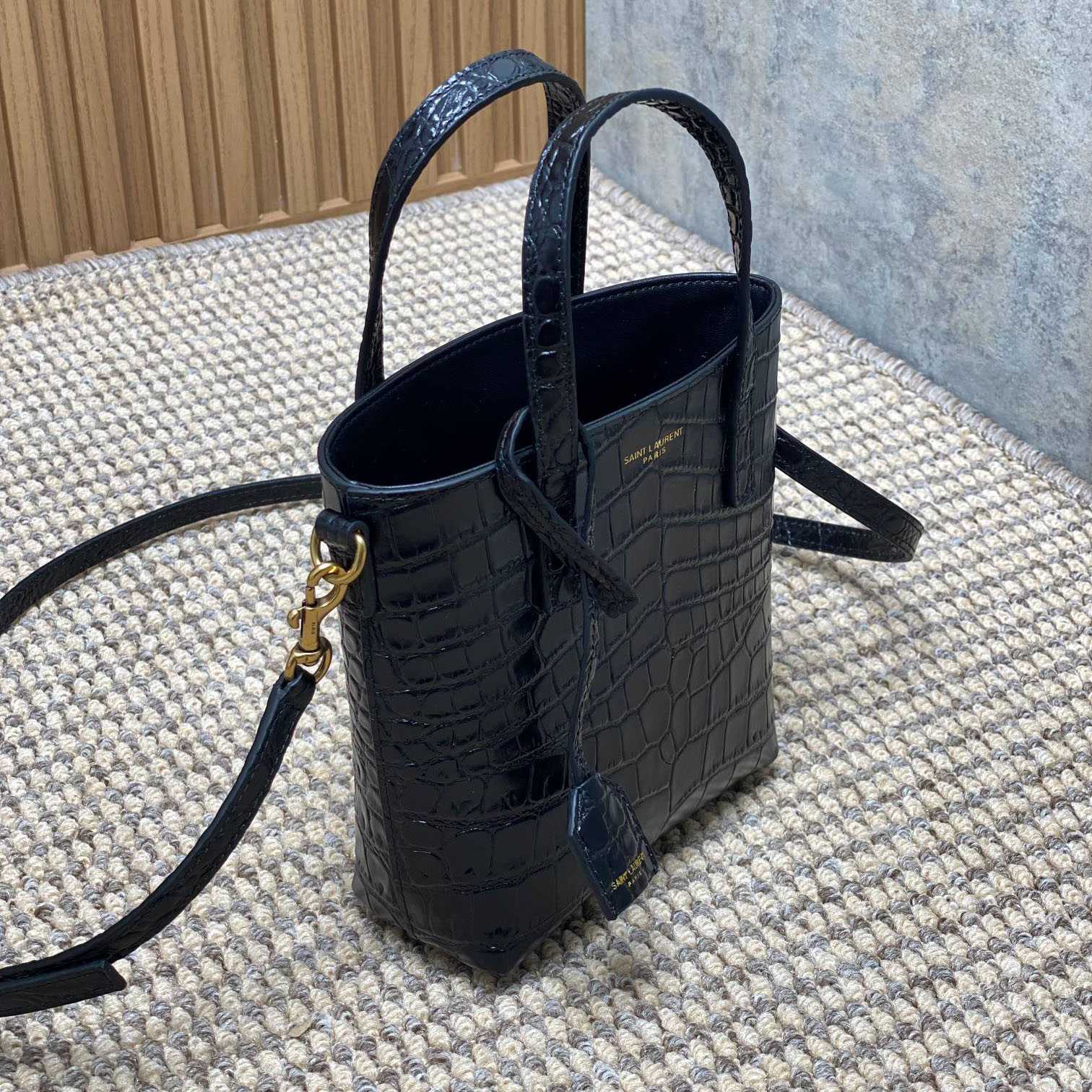 Saint Laurent Mini Toy Shopping Saint Laurent In Crocodile -  Embossed Leather - FashionPlug