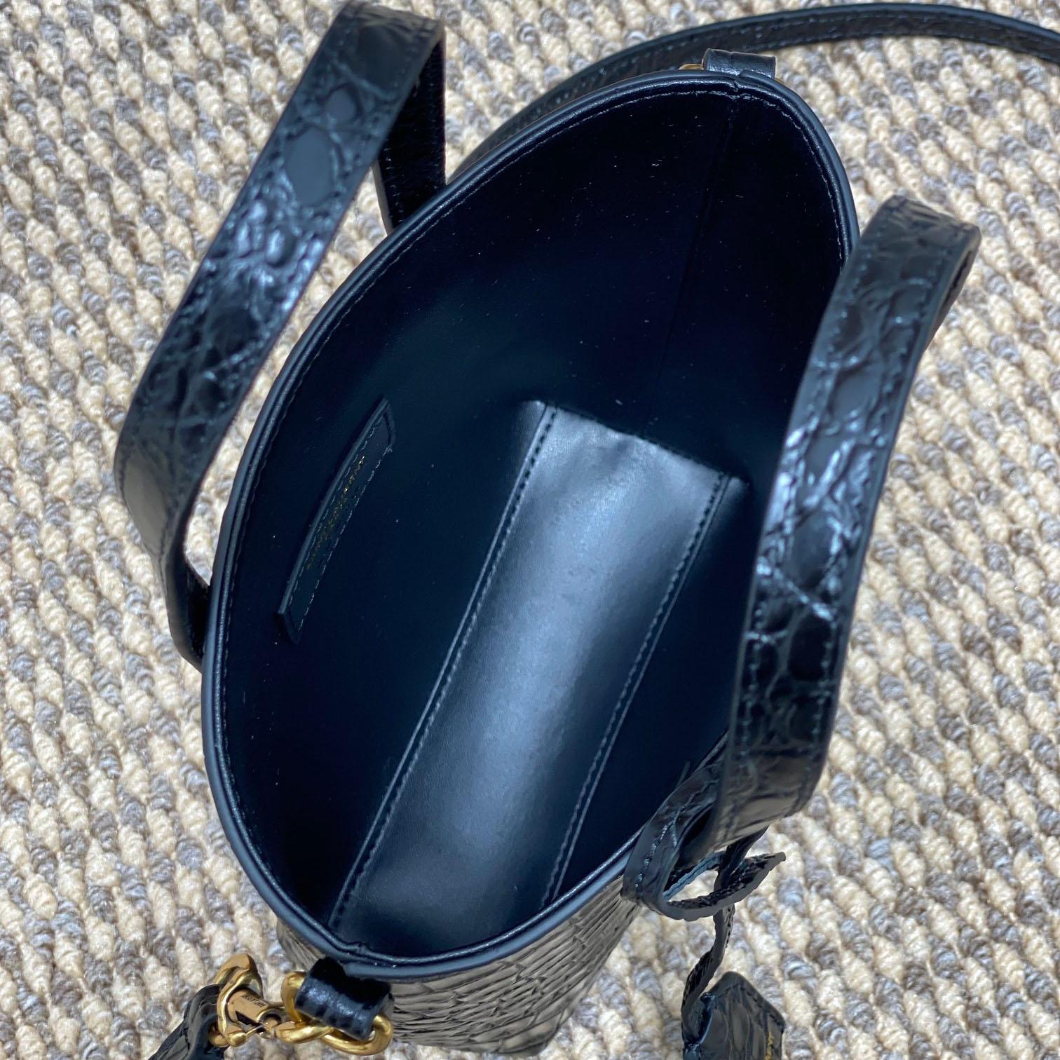 Saint Laurent Mini Toy Shopping Saint Laurent In Crocodile -  Embossed Leather - FashionPlug