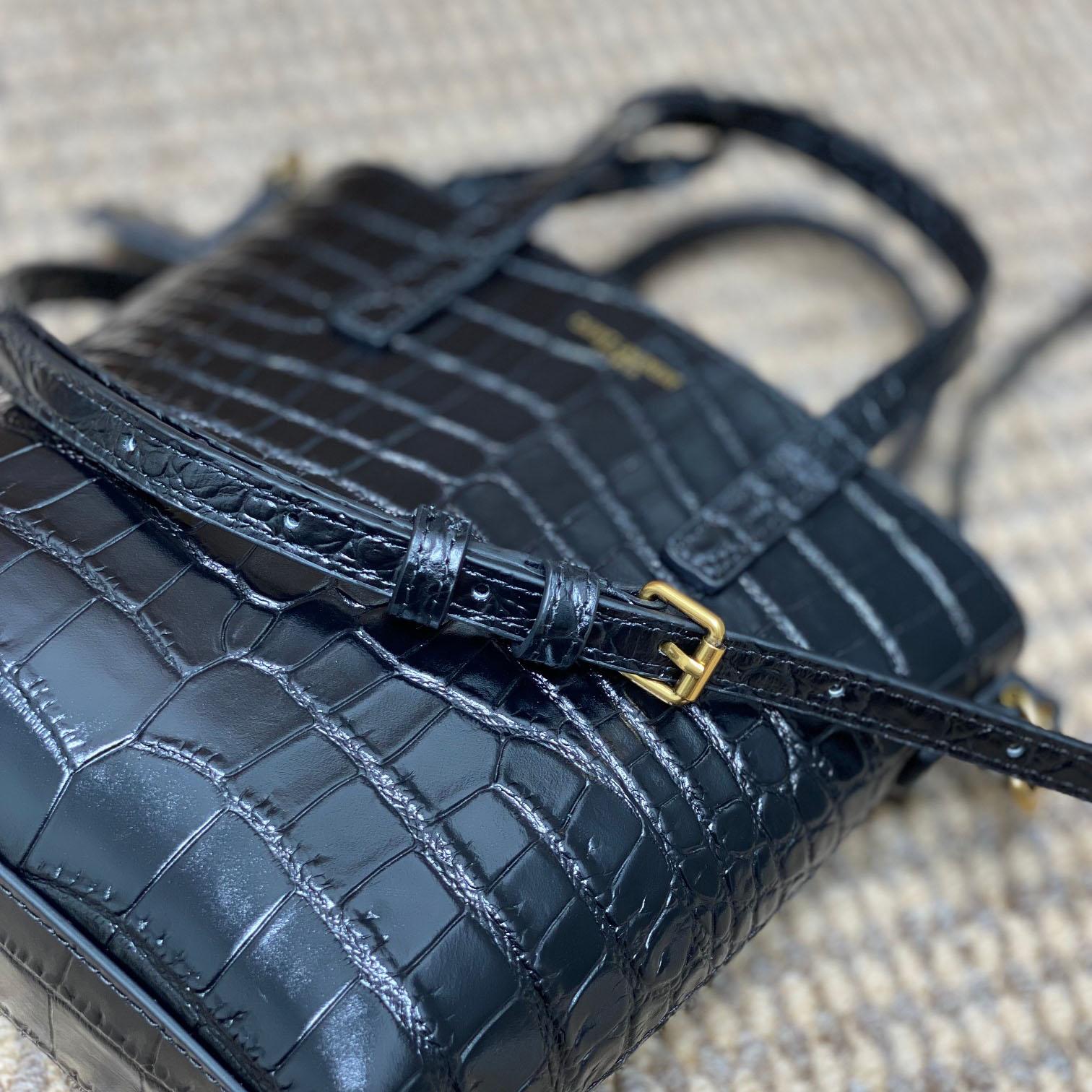 Saint Laurent Mini Toy Shopping Saint Laurent In Crocodile -  Embossed Leather - FashionPlug