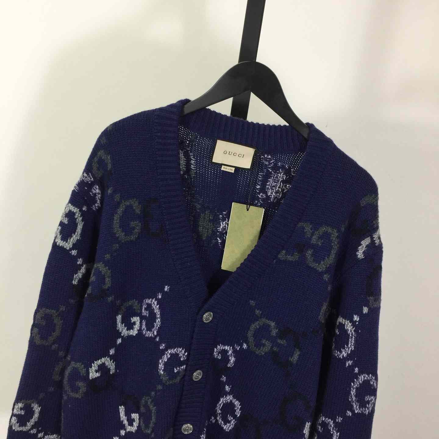 Gucci Wool Cardigan With GG Intarsia - FashionPlug