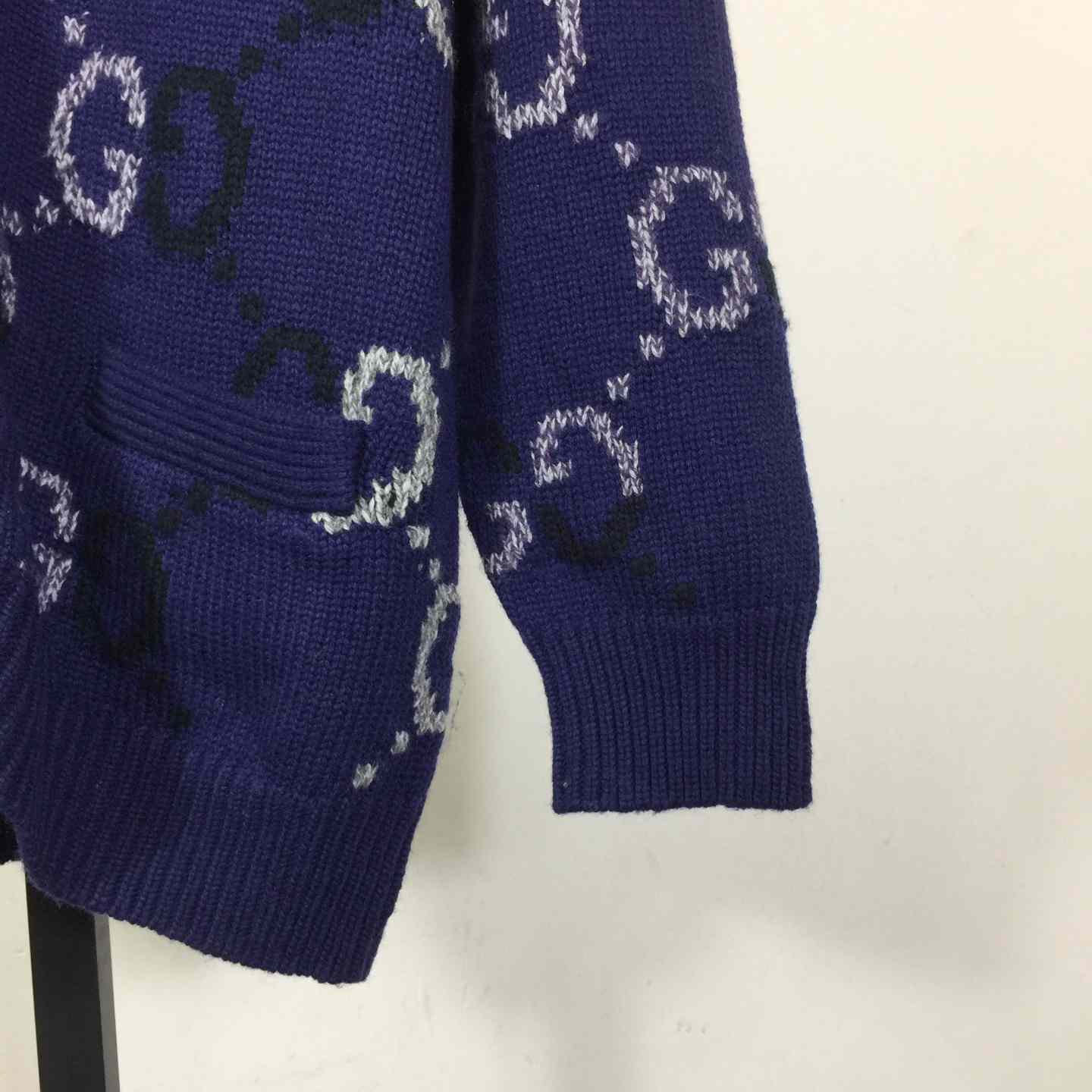 Gucci Wool Cardigan With GG Intarsia - FashionPlug