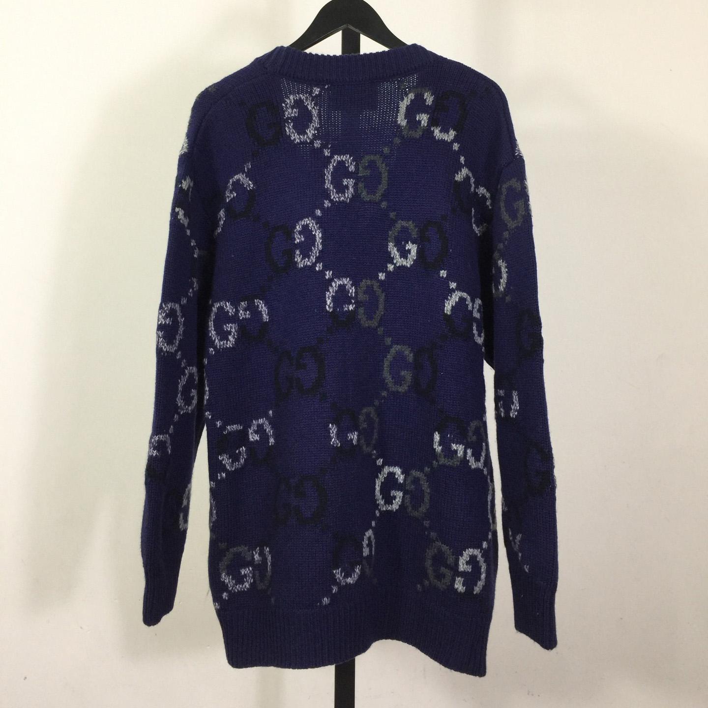 Gucci Wool Cardigan With GG Intarsia - FashionPlug