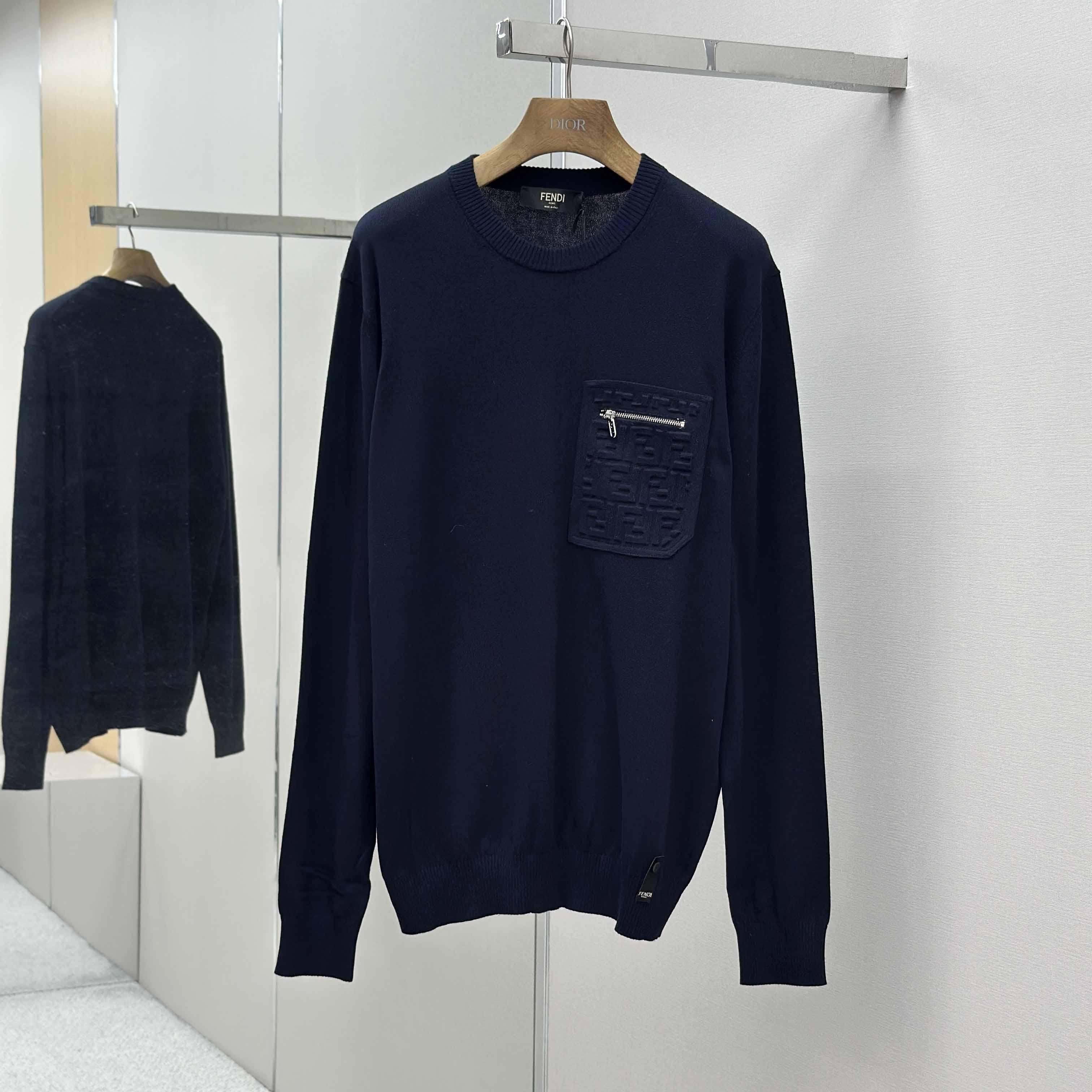 Fendi Navy Blue Wool Jumper - FashionPlug