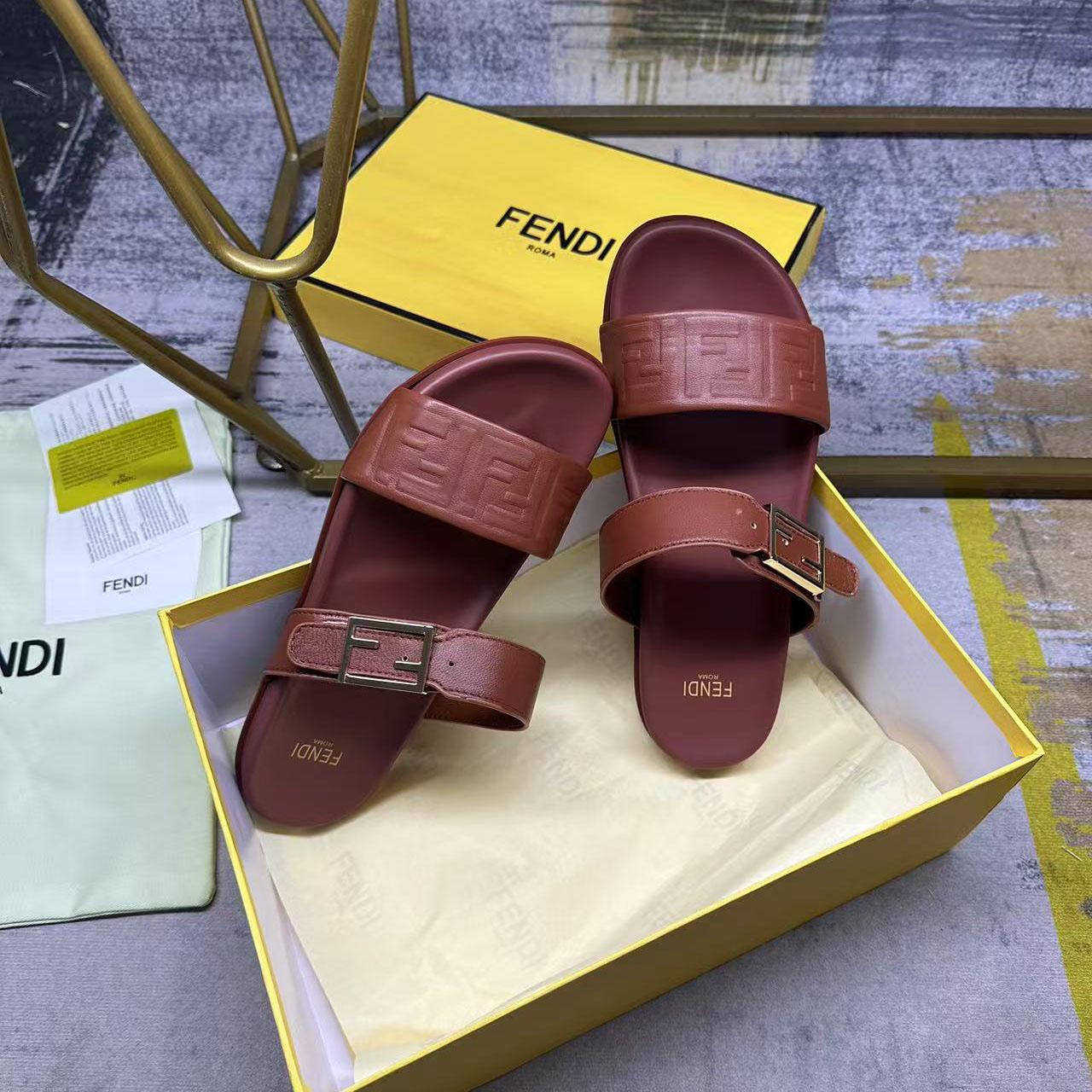 Fendi Feel Leather Double Strap Sandals - FashionPlug
