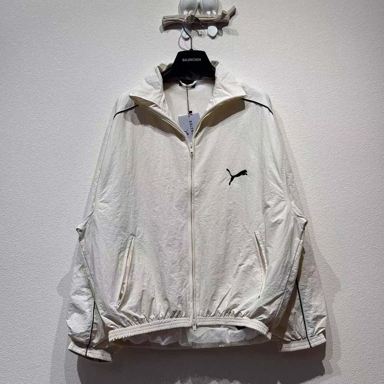Balenciaga I PUMA Tracksuit Jacket In Cream Technical Fabric - FashionPlug