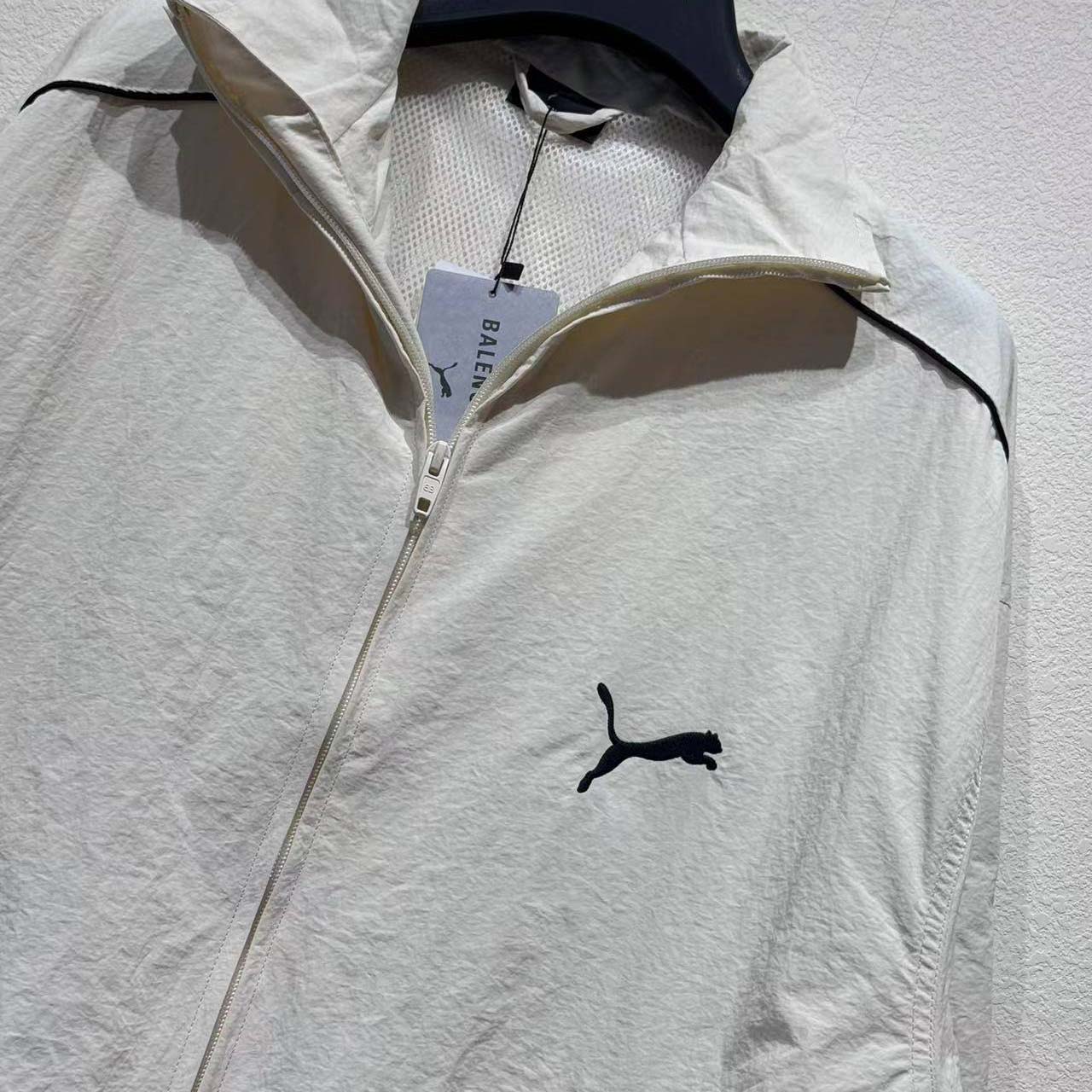 Balenciaga I PUMA Tracksuit Jacket In Cream Technical Fabric - FashionPlug