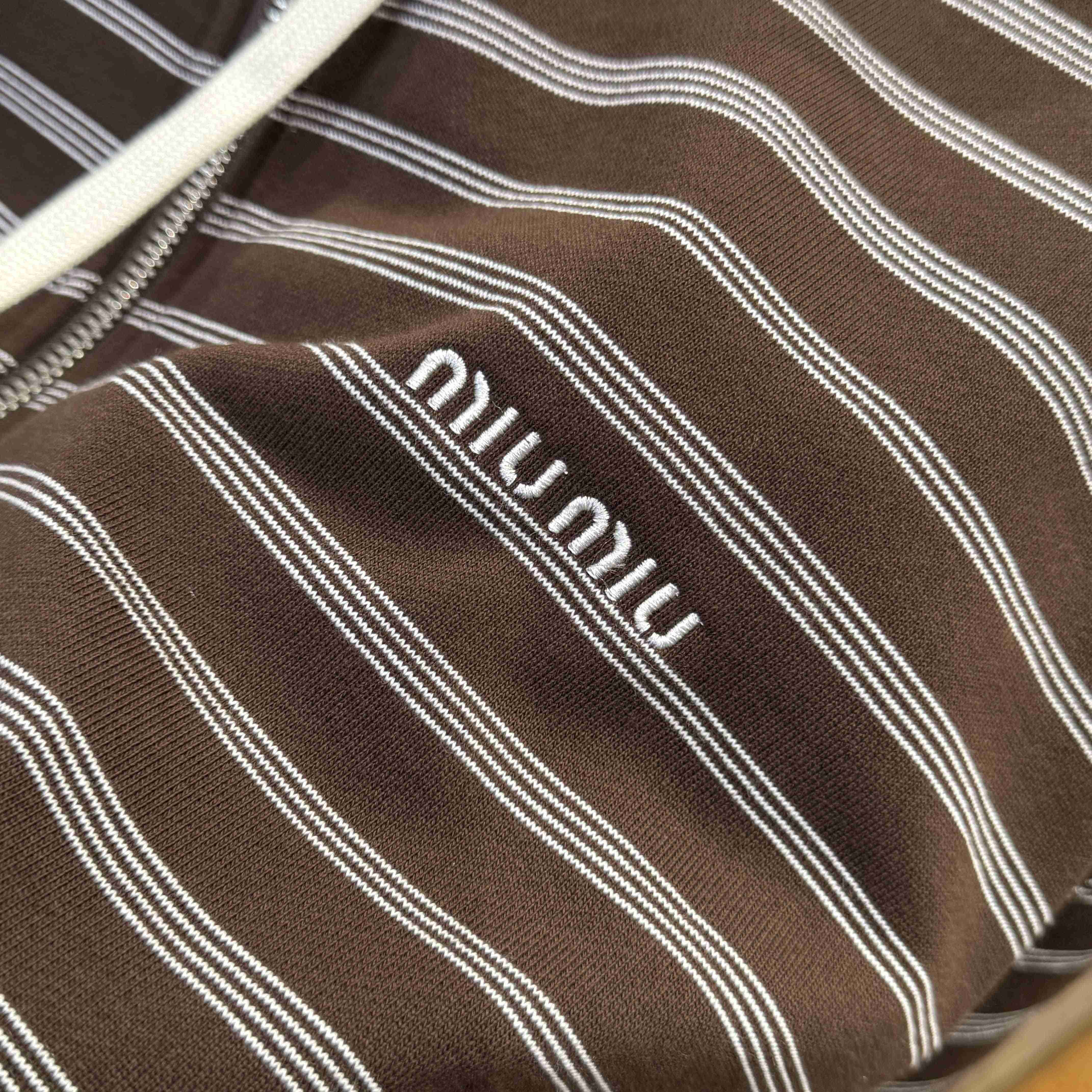 Miu Miu Striped Cotton Fleece Hoodie Jacket - FashionPlug