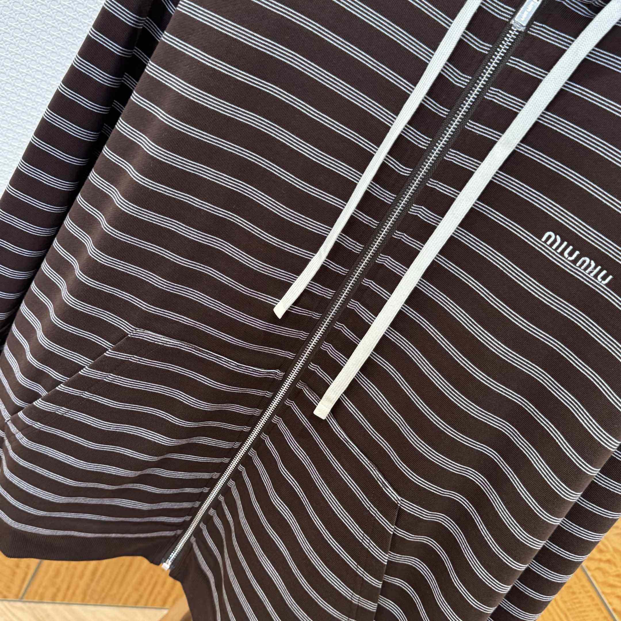 Miu Miu Striped Cotton Fleece Hoodie Jacket - FashionPlug