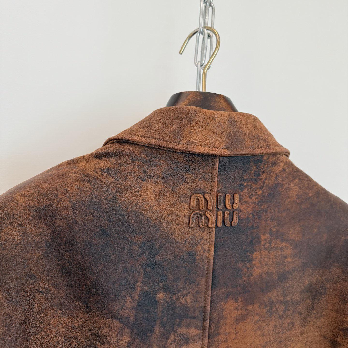 Miu Miu Waxed Suede Leather Jacket - FashionPlug