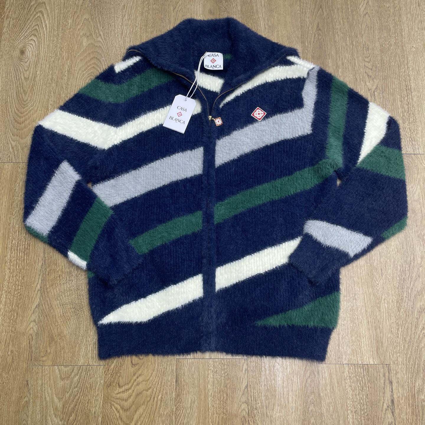 Casablanca Striped Fluffy Zip Up Jumper     D0106 - FashionPlug
