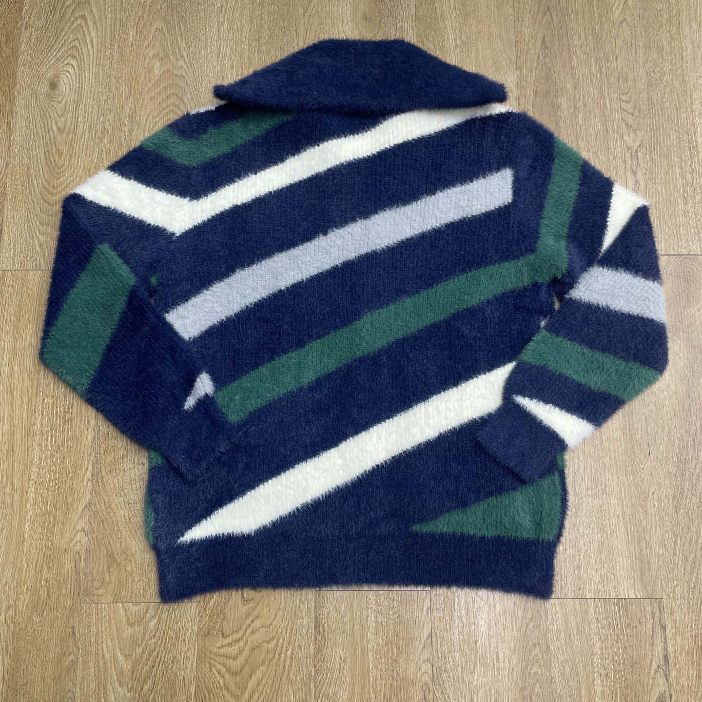 Casablanca Striped Fluffy Zip Up Jumper     D0106 - FashionPlug