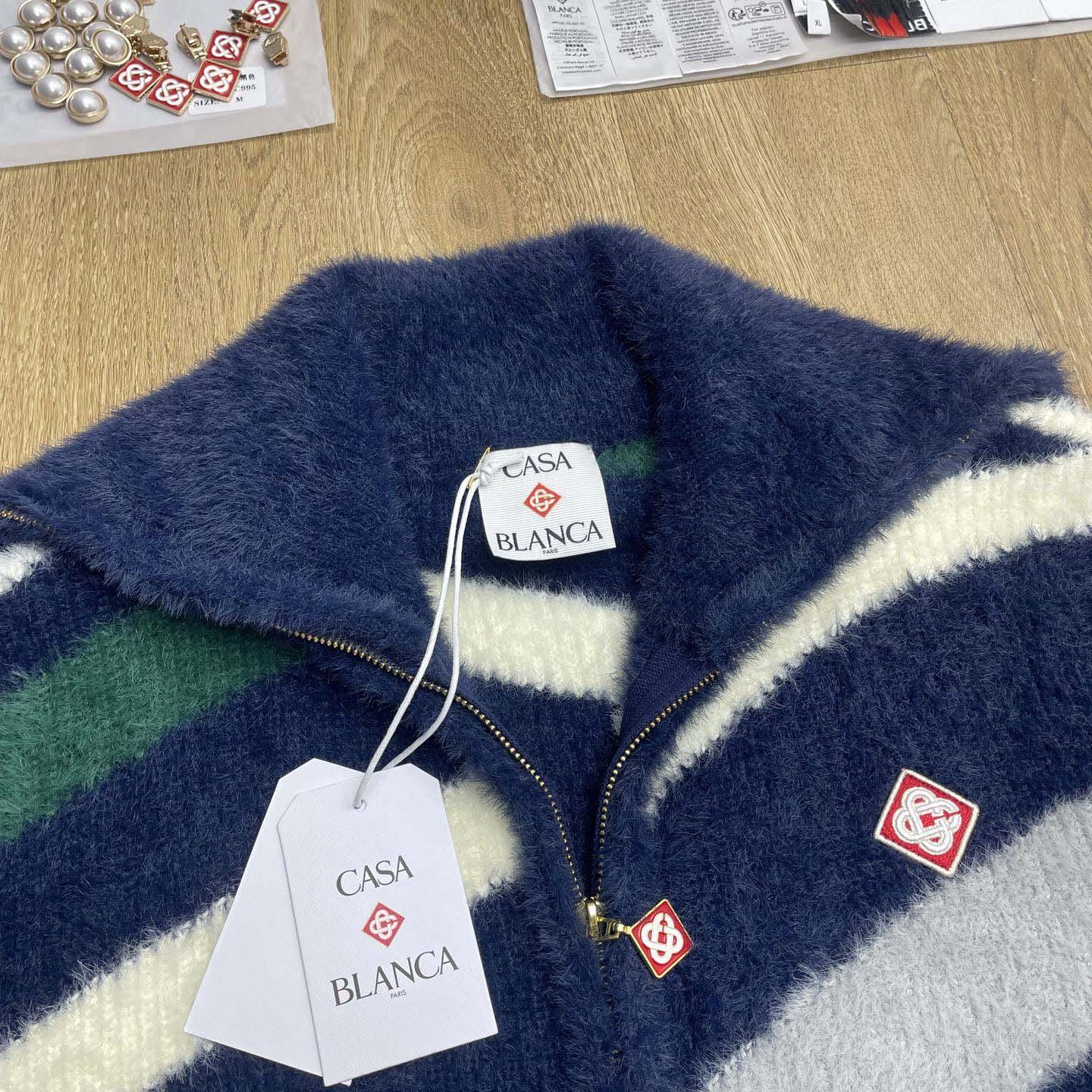 Casablanca Striped Fluffy Zip Up Jumper     D0106 - FashionPlug