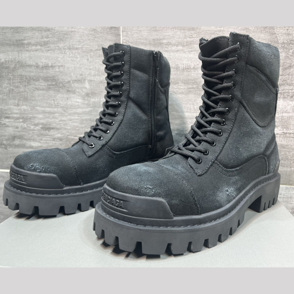 Balenciaga Combat Strike 20mm Boot In Black Cotton Canvas - FashionPlug