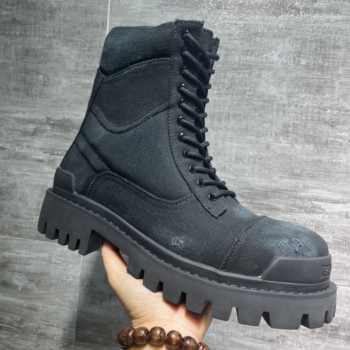 Balenciaga Combat Strike 20mm Boot In Black Cotton Canvas - FashionPlug