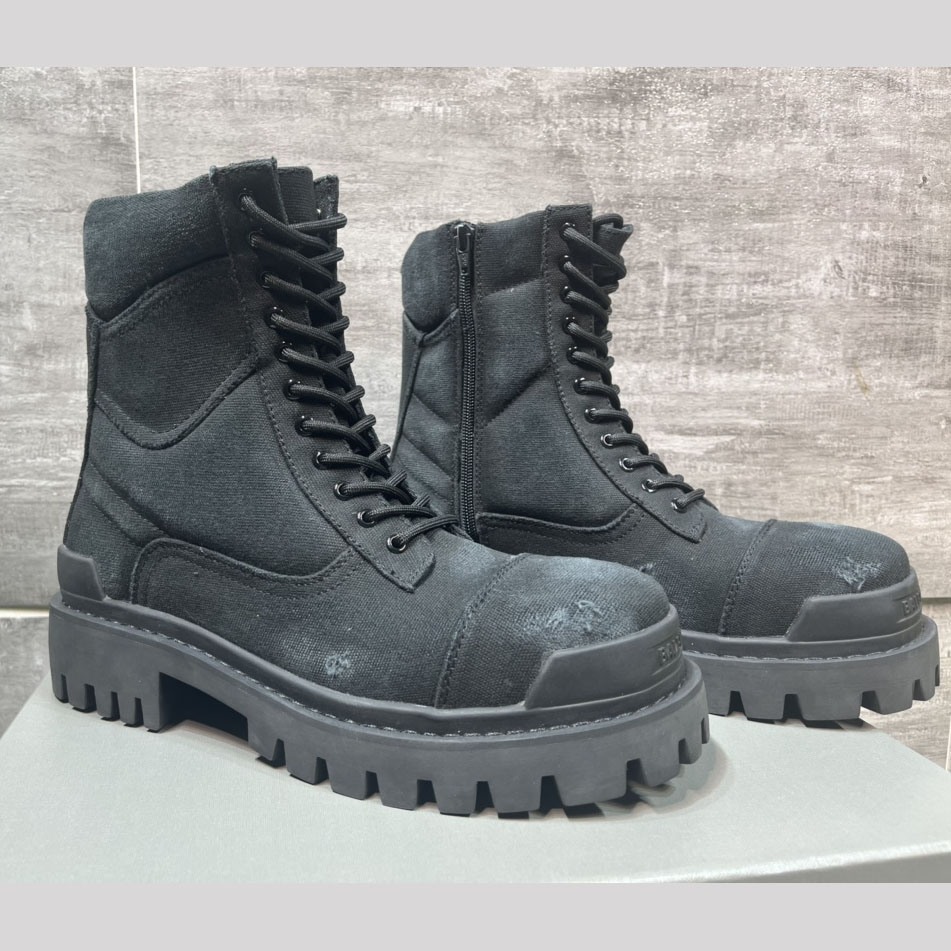 Balenciaga Combat Strike 20mm Boot In Black Cotton Canvas - FashionPlug