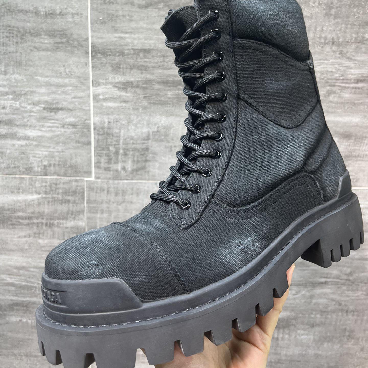 Balenciaga Combat Strike 20mm Boot In Black Cotton Canvas - FashionPlug