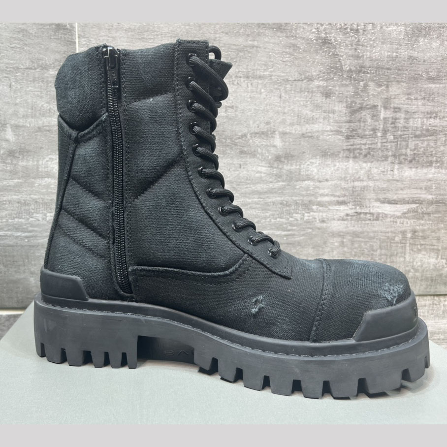 Balenciaga Combat Strike 20mm Boot In Black Cotton Canvas - FashionPlug