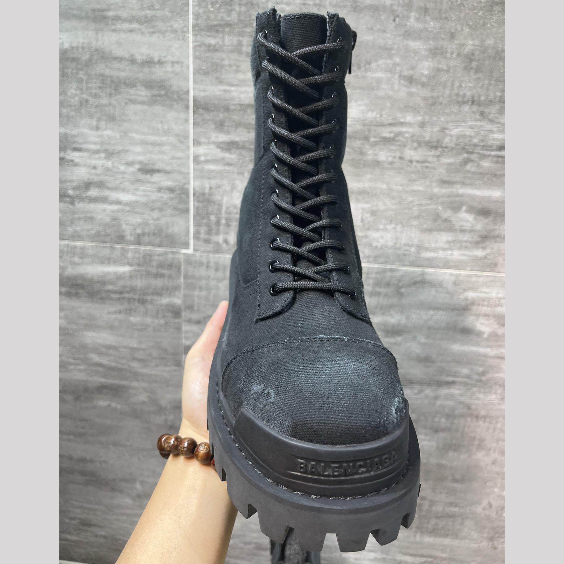 Balenciaga Combat Strike 20mm Boot In Black Cotton Canvas - FashionPlug