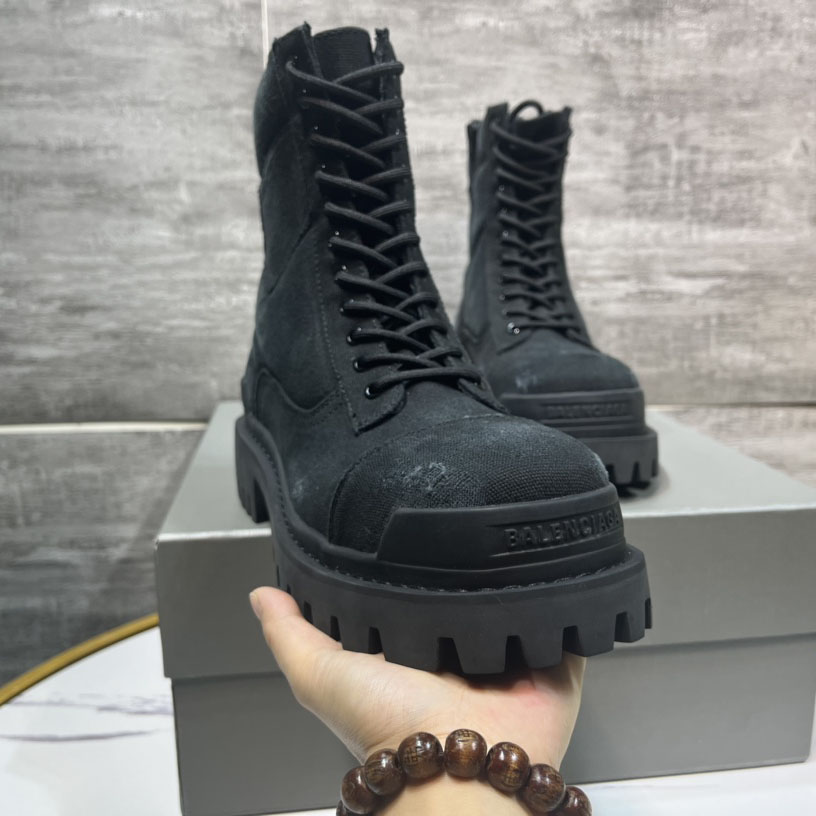 Balenciaga Combat Strike 20mm Boot In Black Cotton Canvas - FashionPlug
