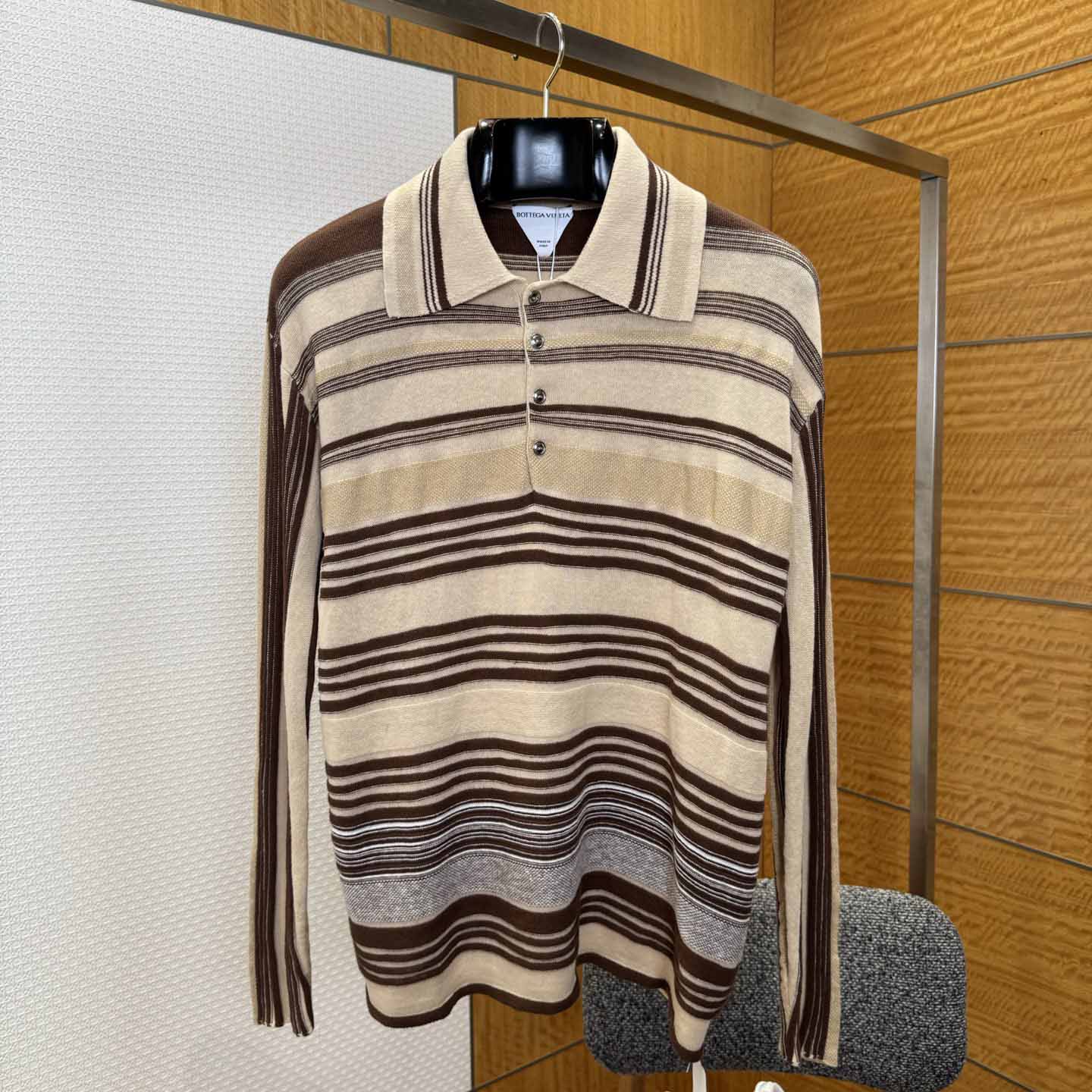 Bottega Veneta Men's Striped Linen-Blend Polo Shirt - FashionPlug