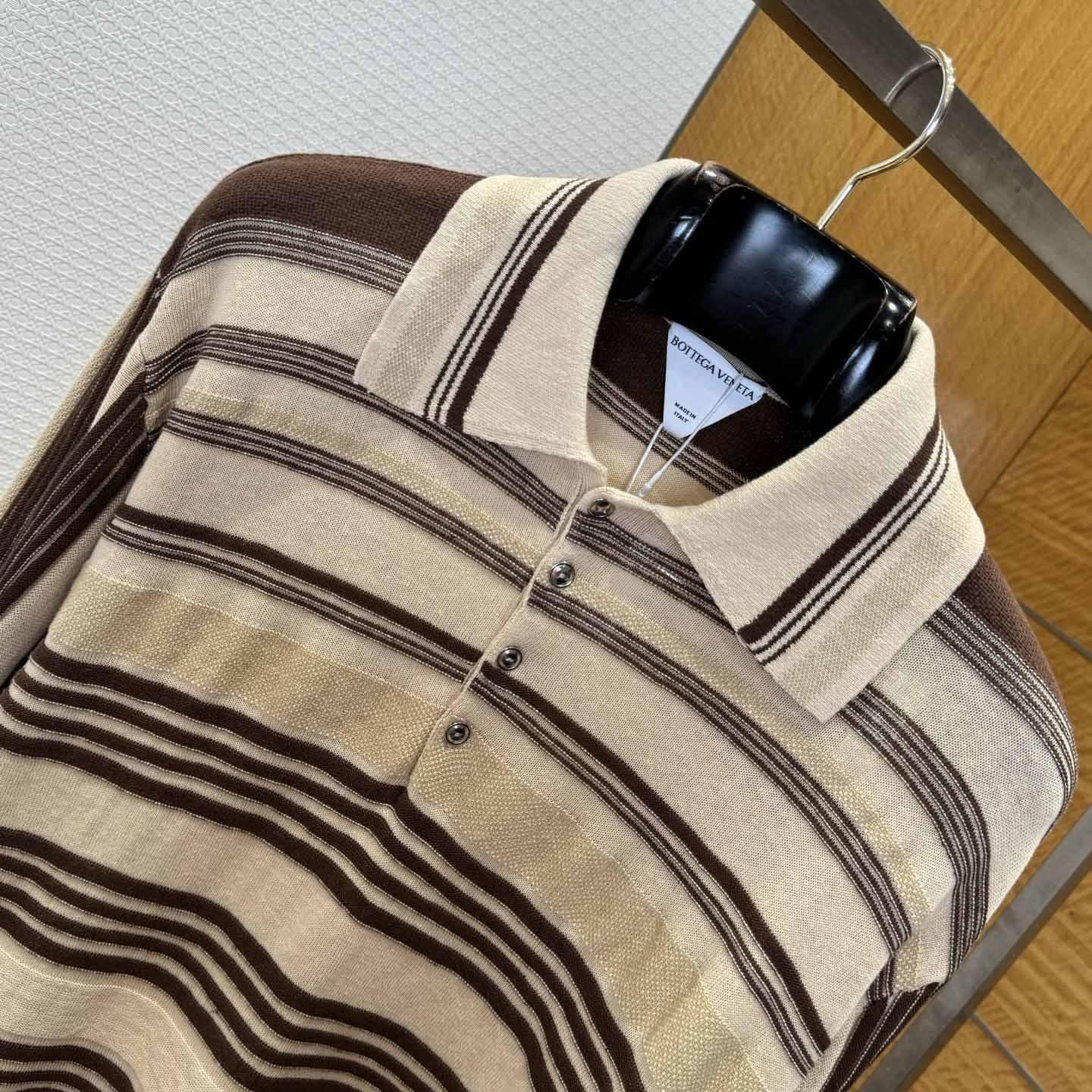 Bottega Veneta Men's Striped Linen-Blend Polo Shirt - FashionPlug