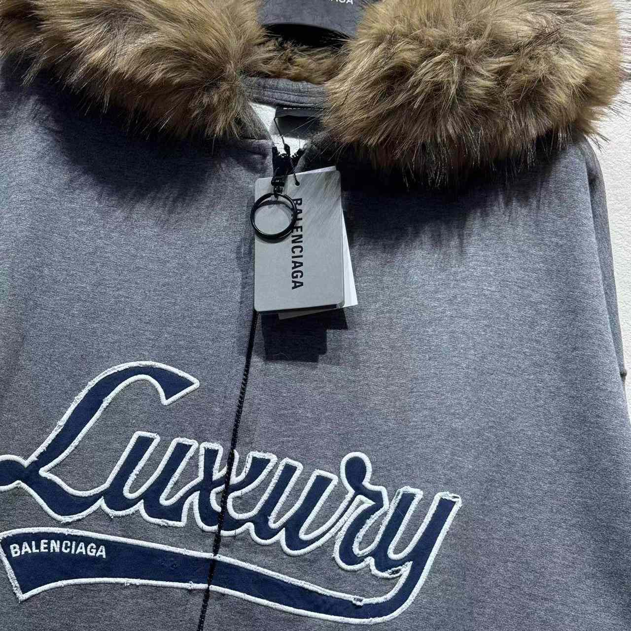 Balenciaga Luxury Script Oversized Zip-Up Hoodie In Dark Heather Grey - FashionPlug