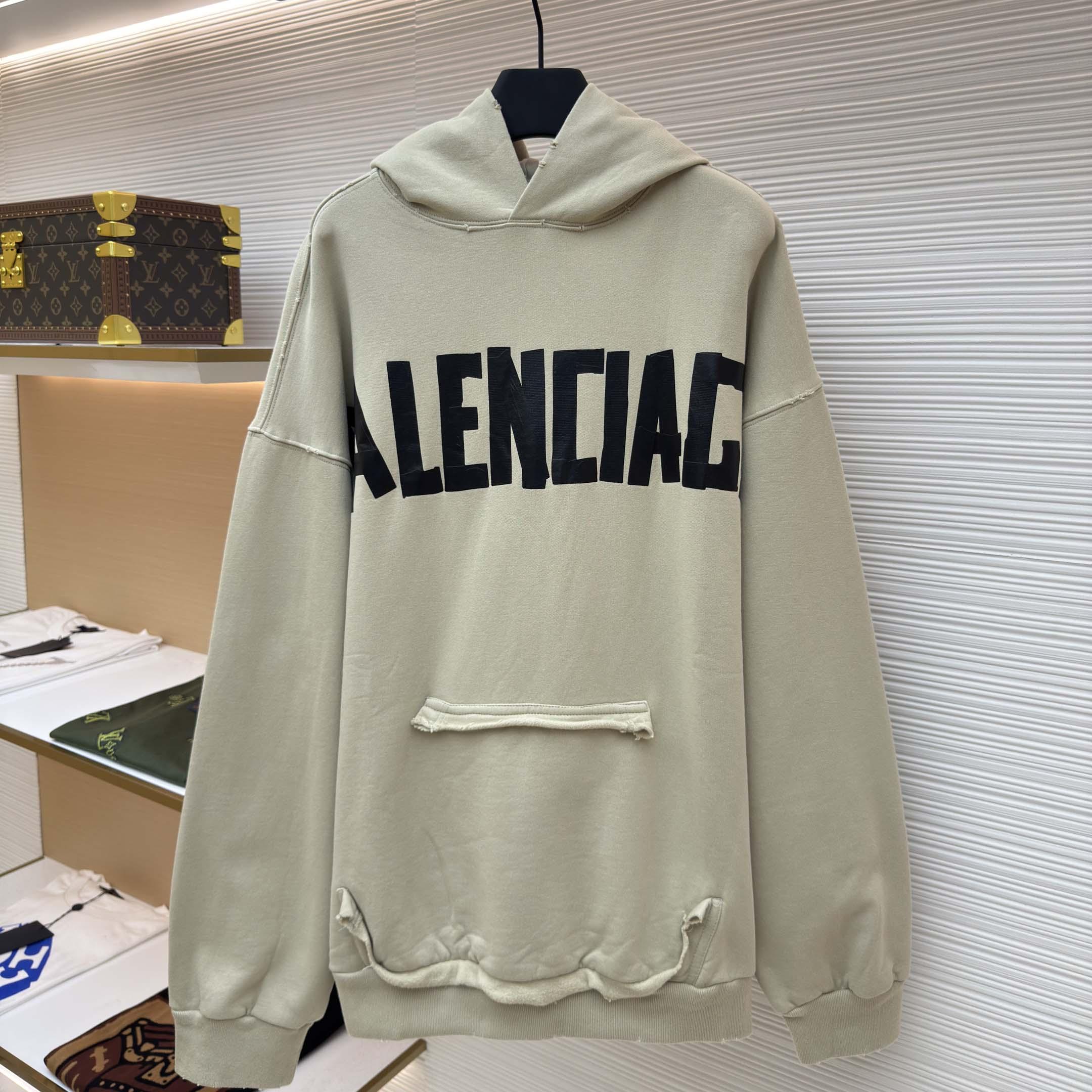 Balenciaga Tape Type Ripped Hoodie In Beige Dry leece - FashionPlug