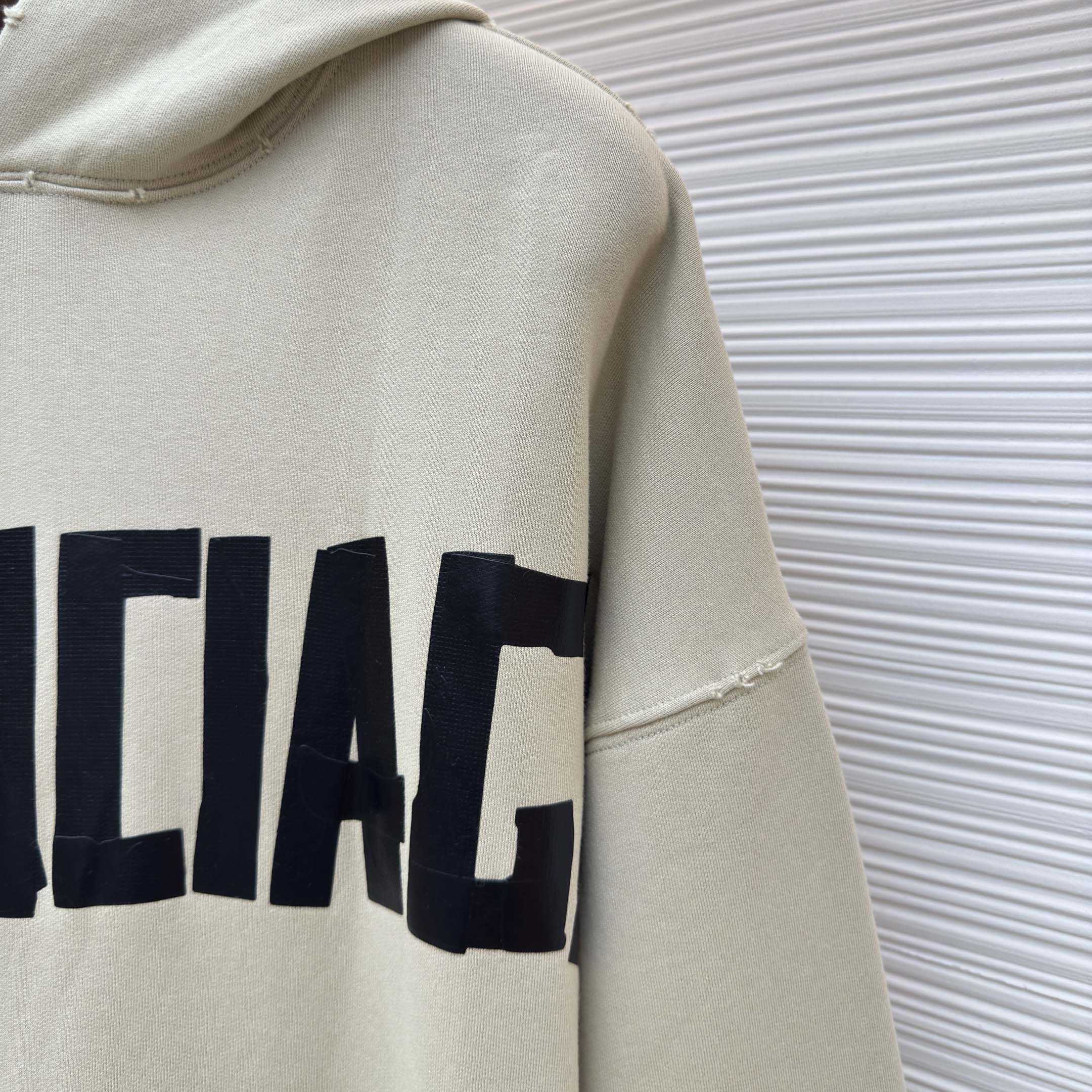 Balenciaga Tape Type Ripped Hoodie In Beige Dry leece - FashionPlug