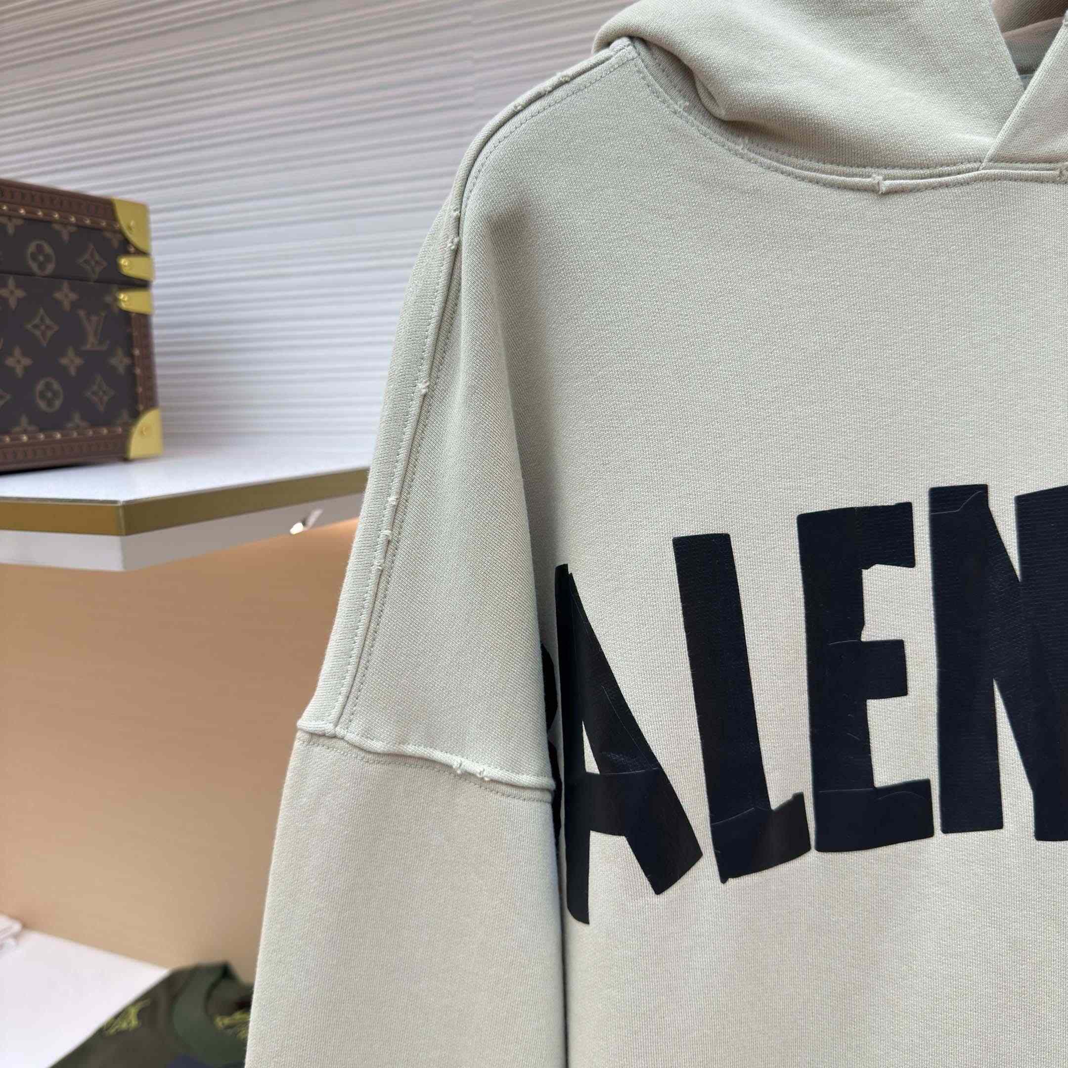 Balenciaga Tape Type Ripped Hoodie In Beige Dry leece - FashionPlug